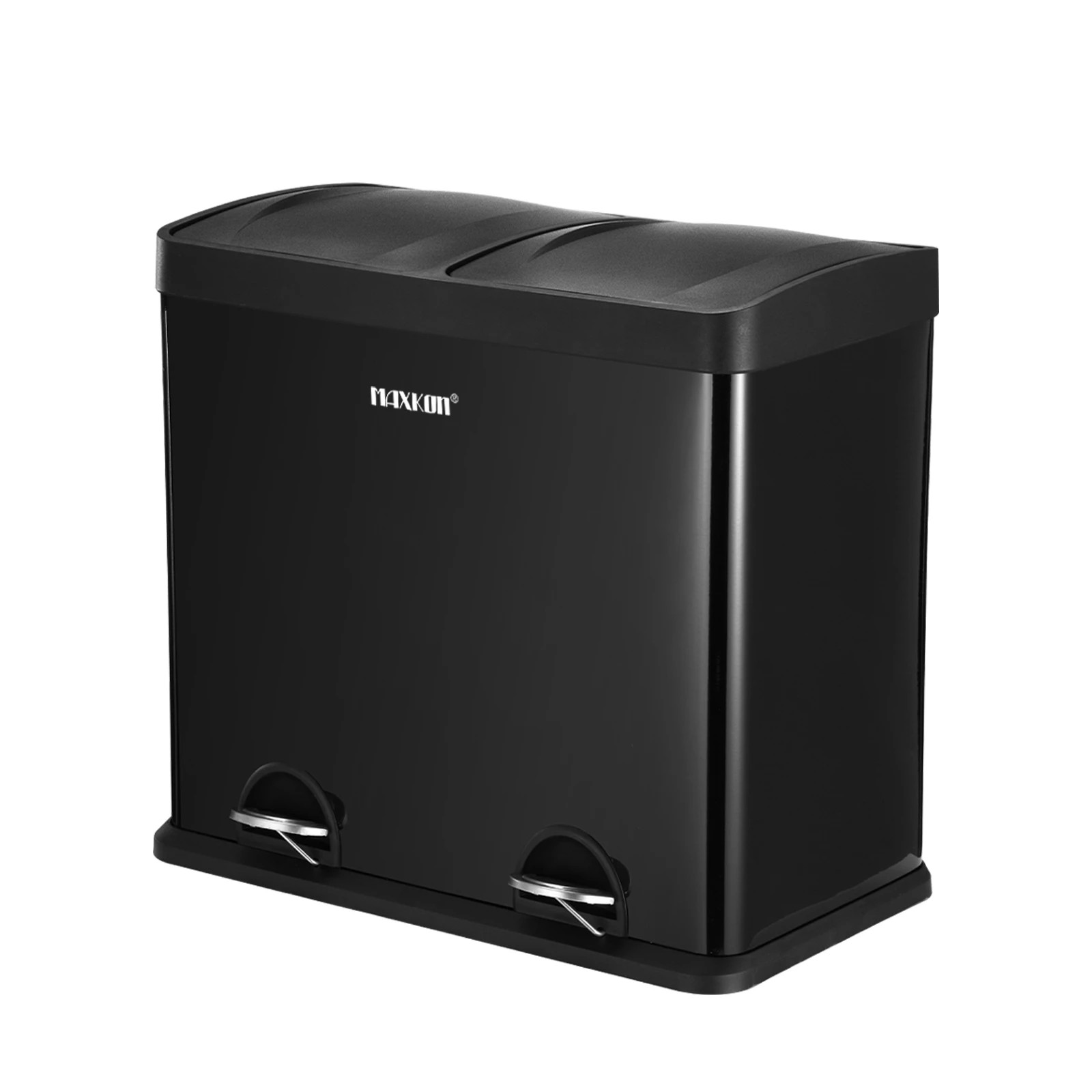 3 Maxkon 60L Rubbish Bin Dual Compartment Dustbin Pedal Recycling Trashcan Modern Kitchen Waste Garbage Coated Steel Black, 3 of 8