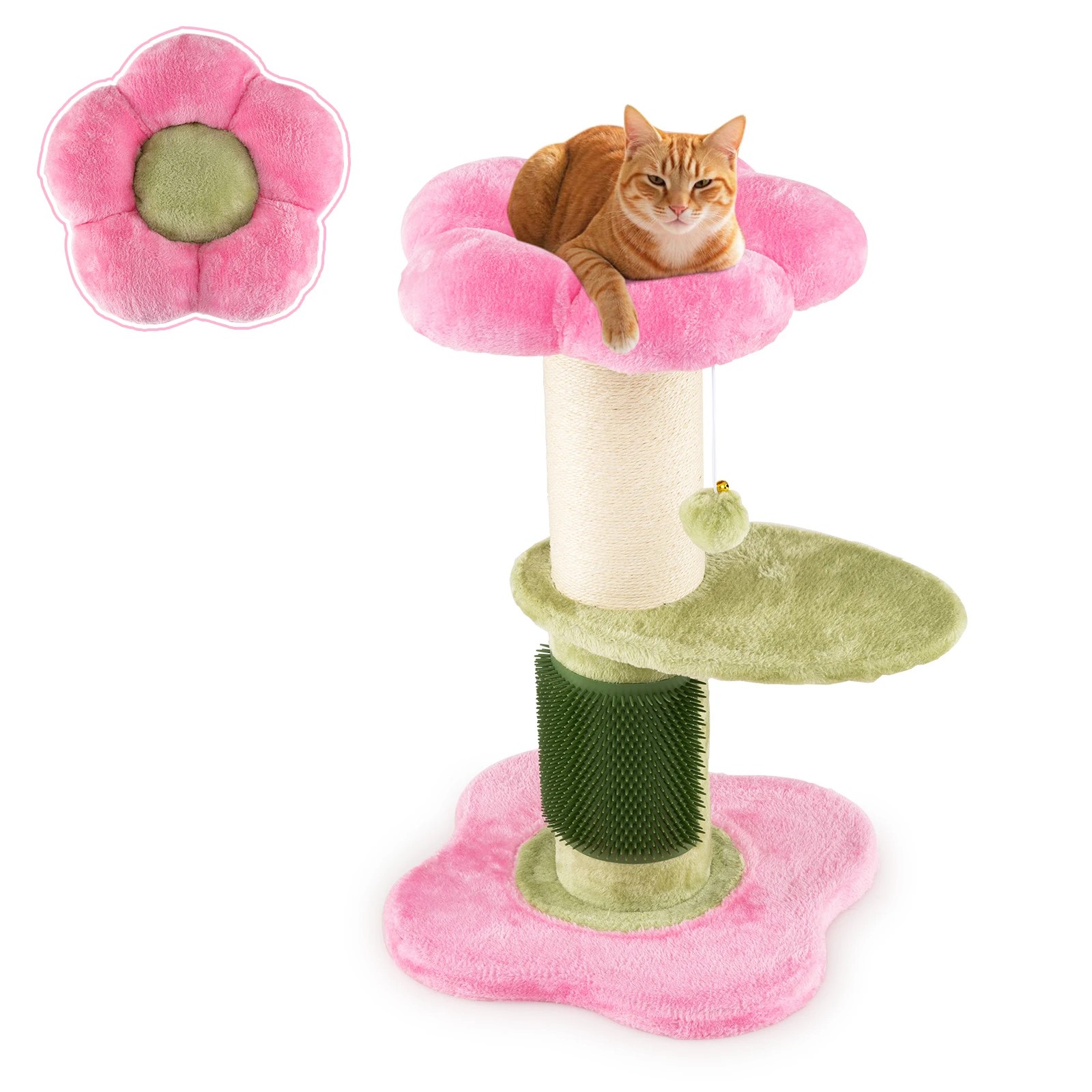 5 Costway 69cm Flower Cat Tree Small Kitten Tower w/Padded Plush Perch - Pink, 5 of 6