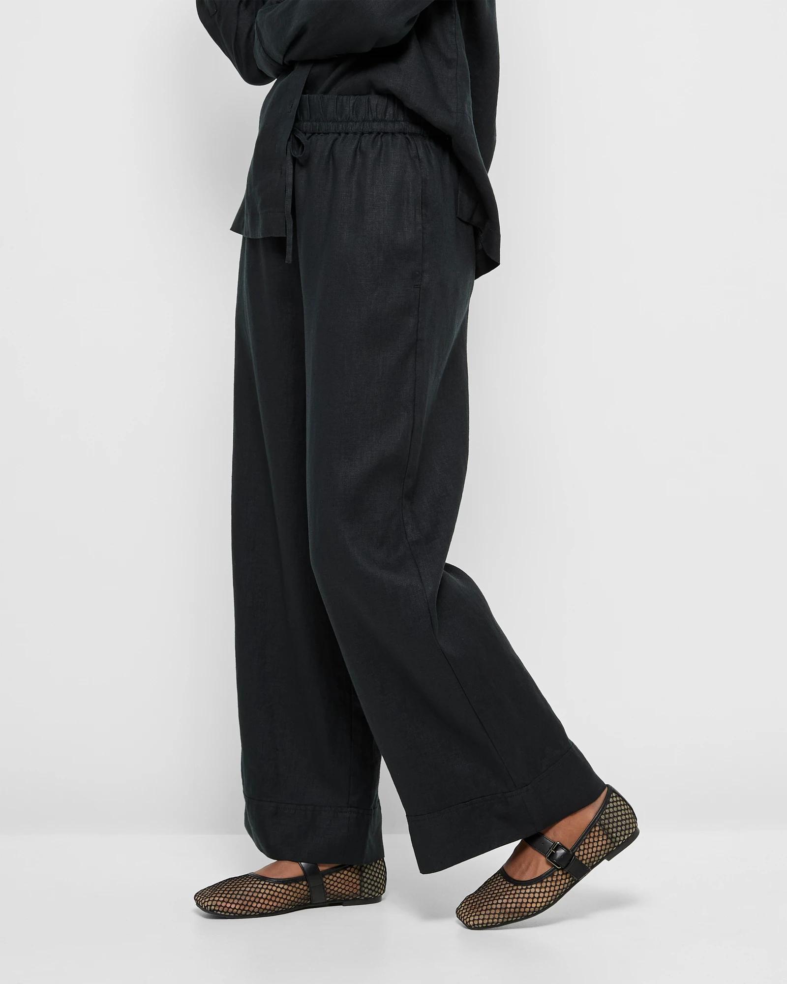 3 Target Petites European Linen Wide Leg Pants BLACK, 3 of 5