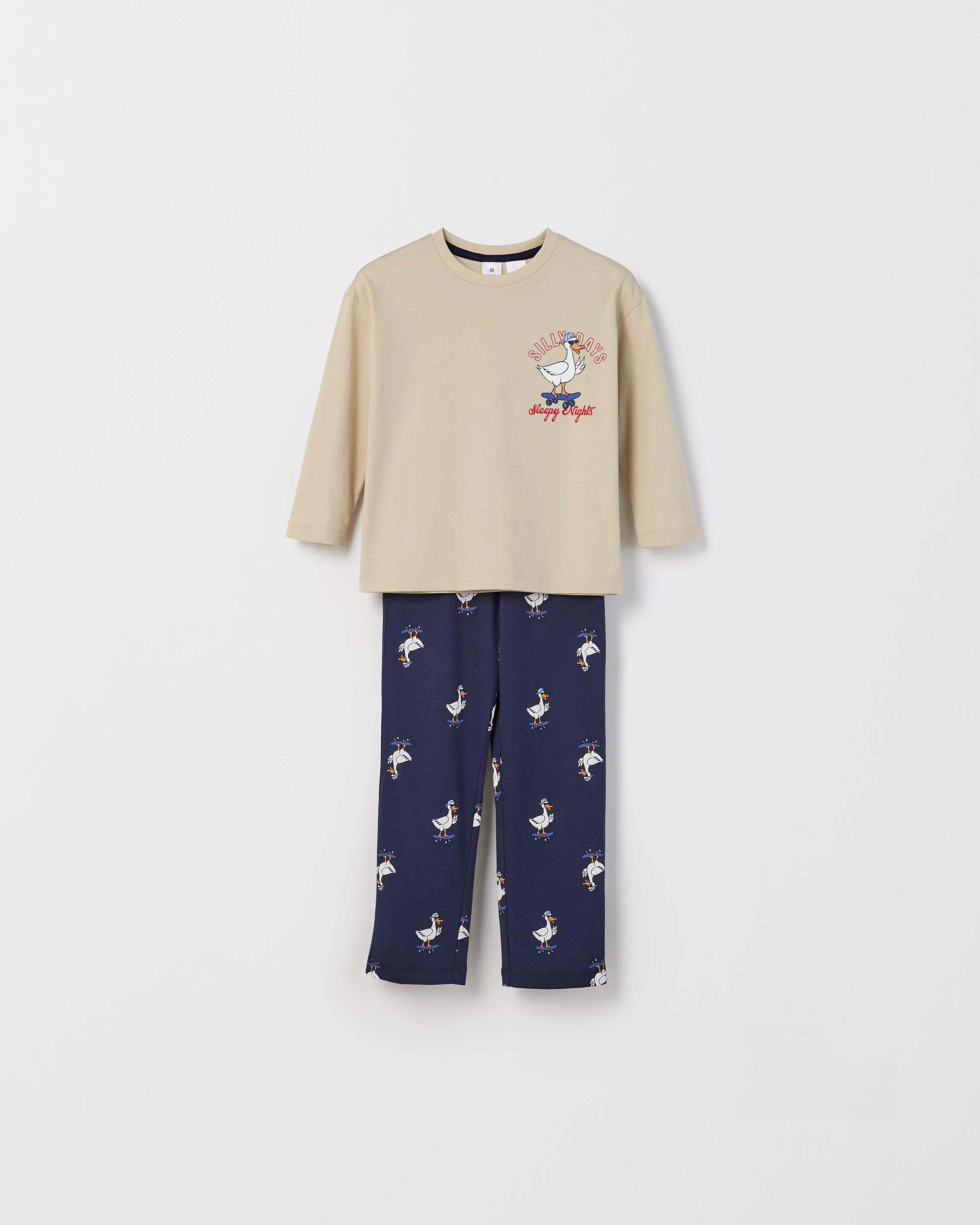 1 Target Kids Australian Cotton Younger Boys Oversized Lounge Knit Pyjama Set GOOSE, 1 of 5