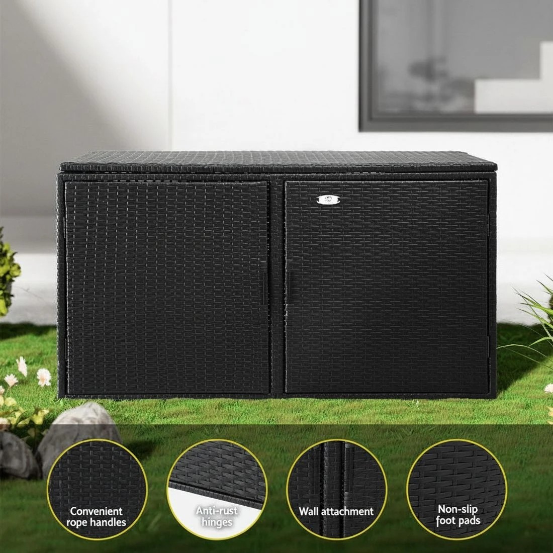 5 Gardeon Outdoor Storage Cabinet Box Deck Wicker Shelf Chest Garden Shed Tools - Black, 5 of 6