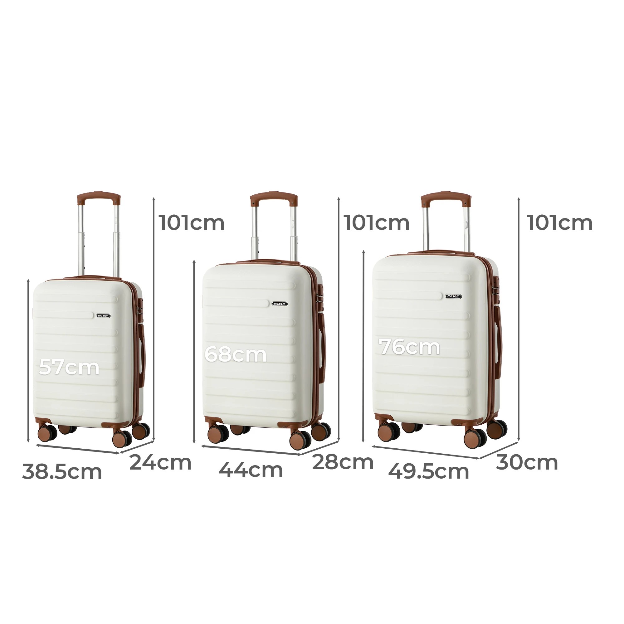 2 Mazam 3PCS Luggage Suitcase Trolley Set TSA Lock Hard Shell Case - White, 2 of 10