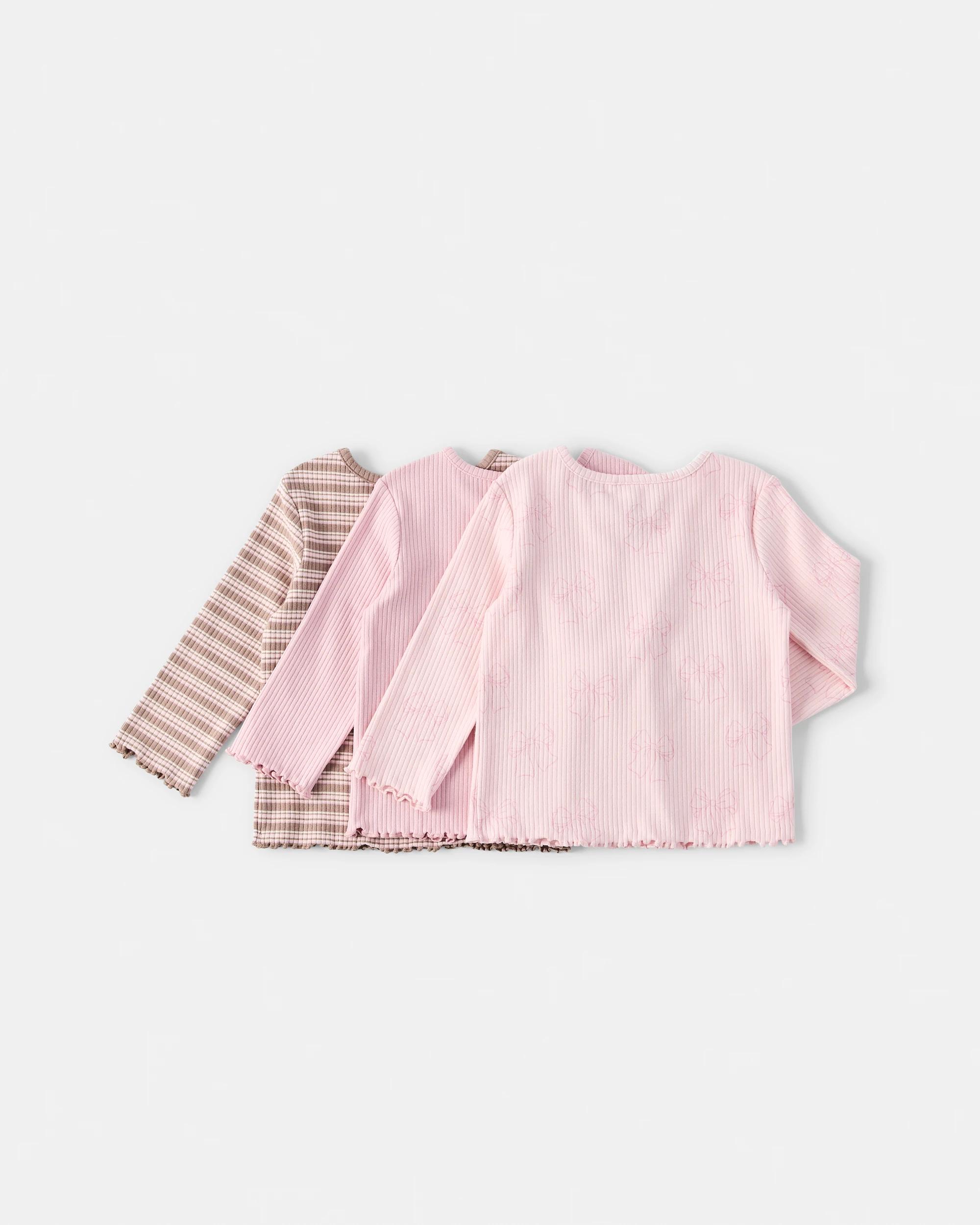 2 3 Pack Cotton Long Sleeve Ribbed T-shirt Pnk Strp, 2 of 8