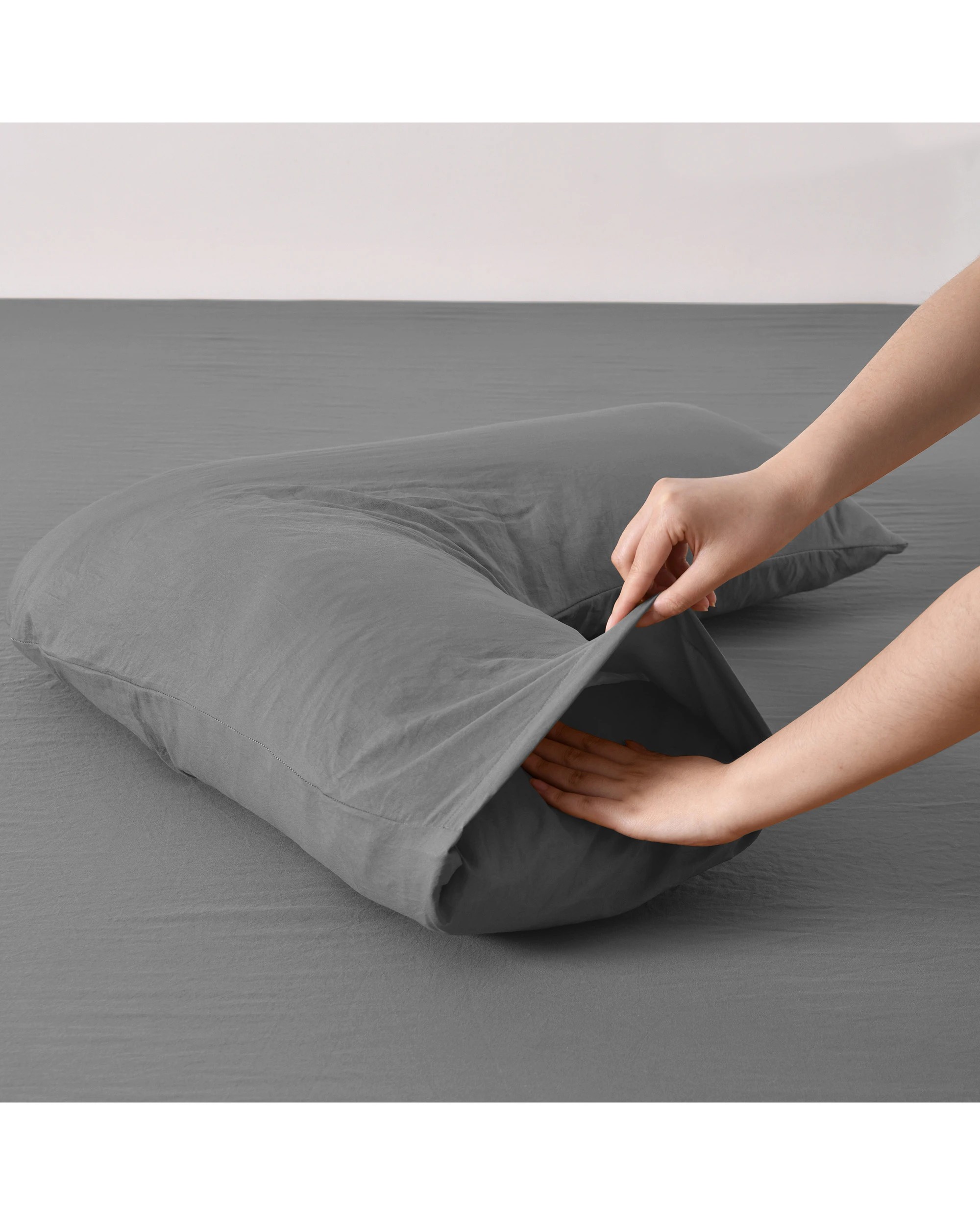2 Dreamaker Superfine Washed Microfibre V-Shape Pillowcase Twin Pack - Charcoal, 2 of 4