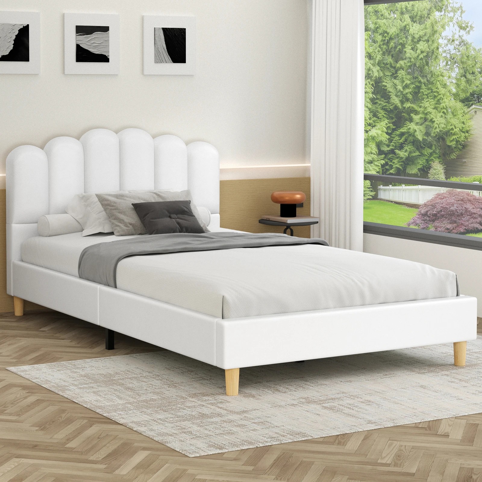 2 Alfordson Bed Frame King Single Upholstered Platform Base Leather Tania - White, 2 of 10
