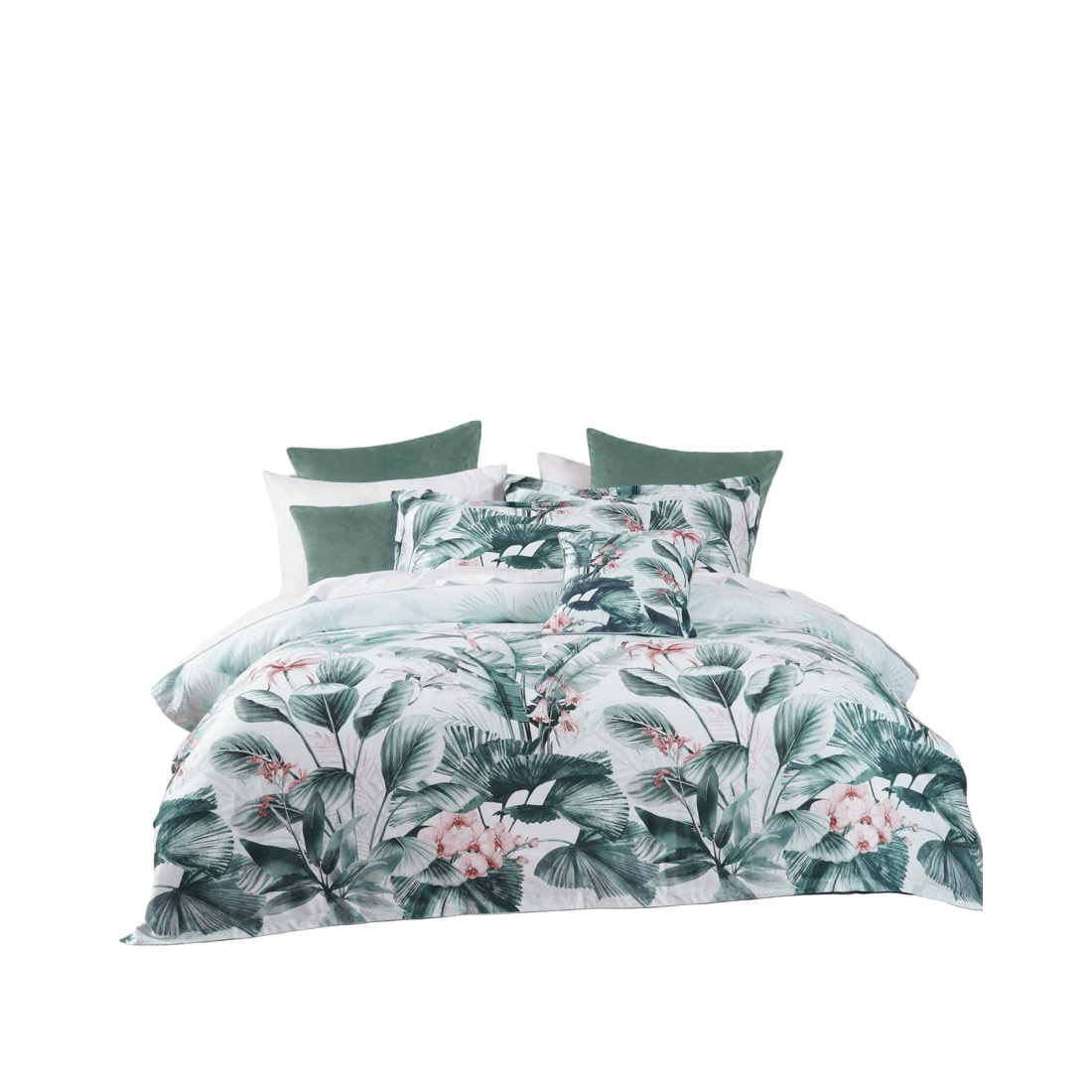 1 Bianca Bedding Abbey Green Cotton Sateen Quilt Cover Set - King (1 Quilt Cover + 2 Standard Pillowcases) - White, 1 of 5