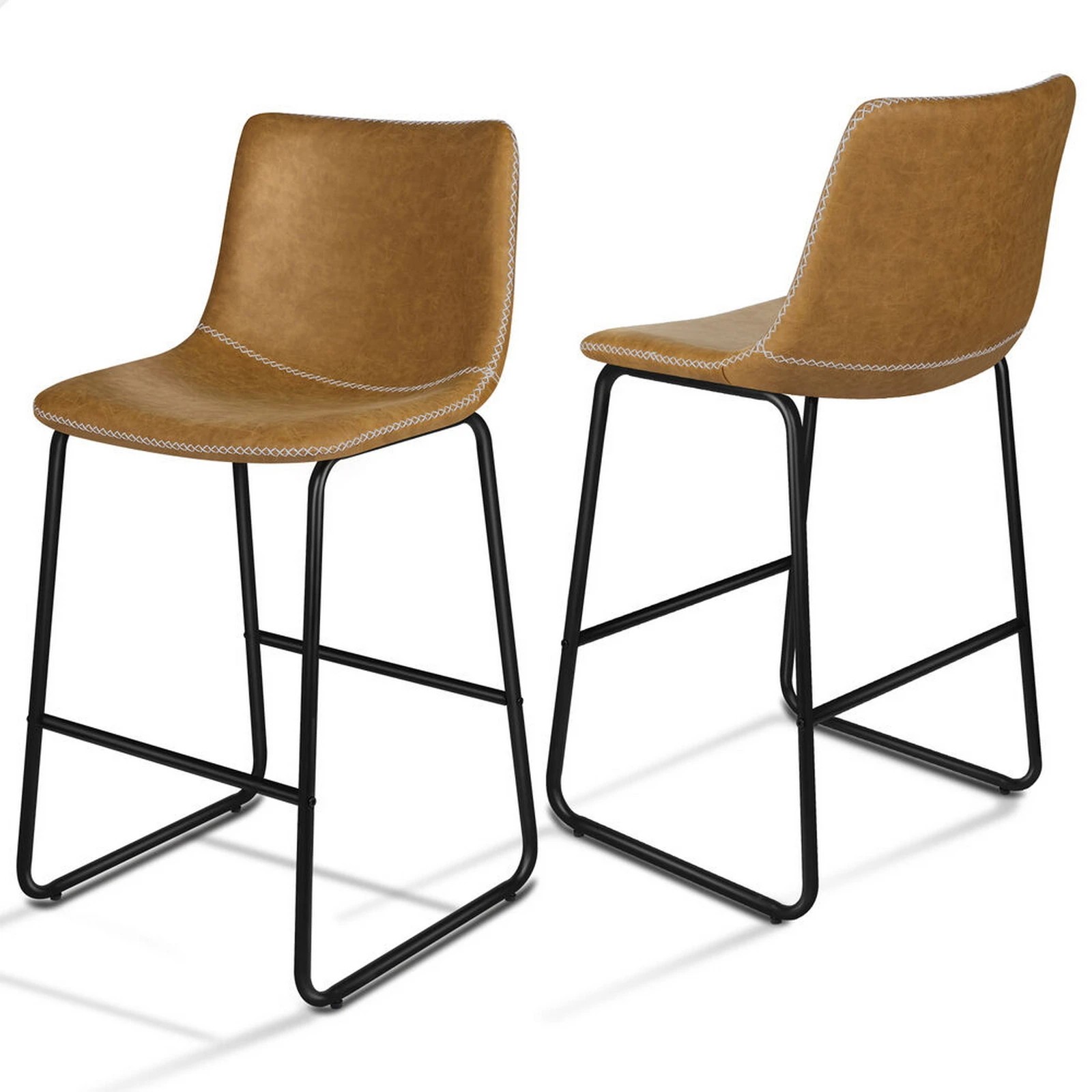 1 Alfordson 2x Bar Stools 66cm Kitchen Counter Metal Vintage Dining Chairs - Brown, 1 of 8