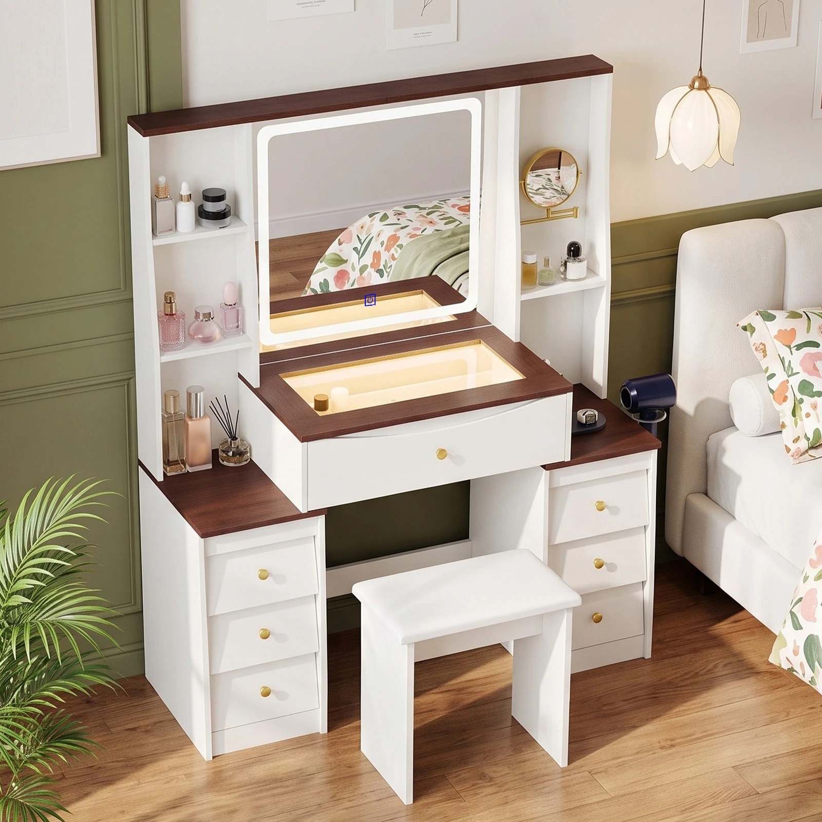 8 Advwin LED Vanity Desk with Mirror and Charging Hub - White, 8 of 10