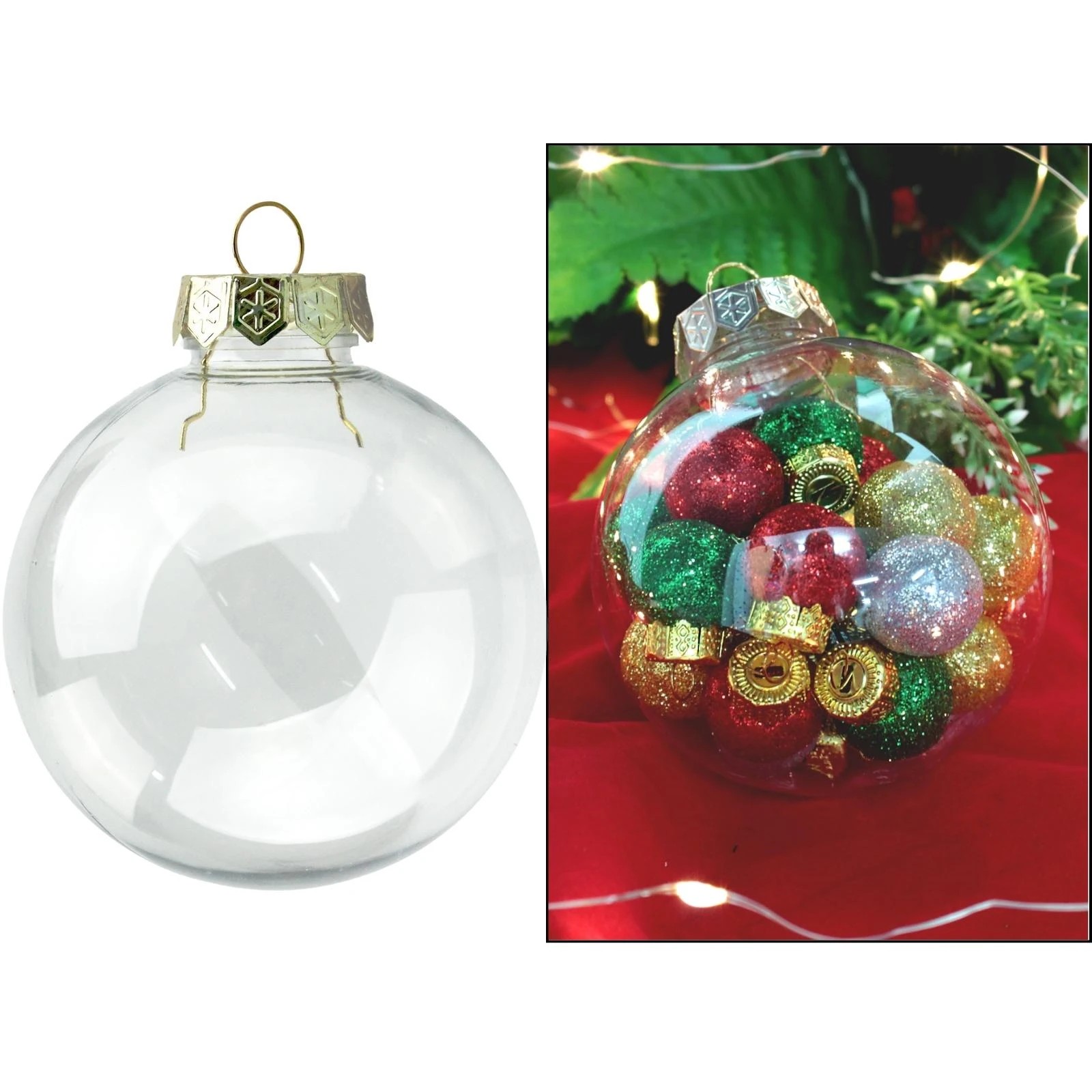 1 Party Maker Clear Plastic Fillable Bauble With Gold Cap 8cm, 1 of 4