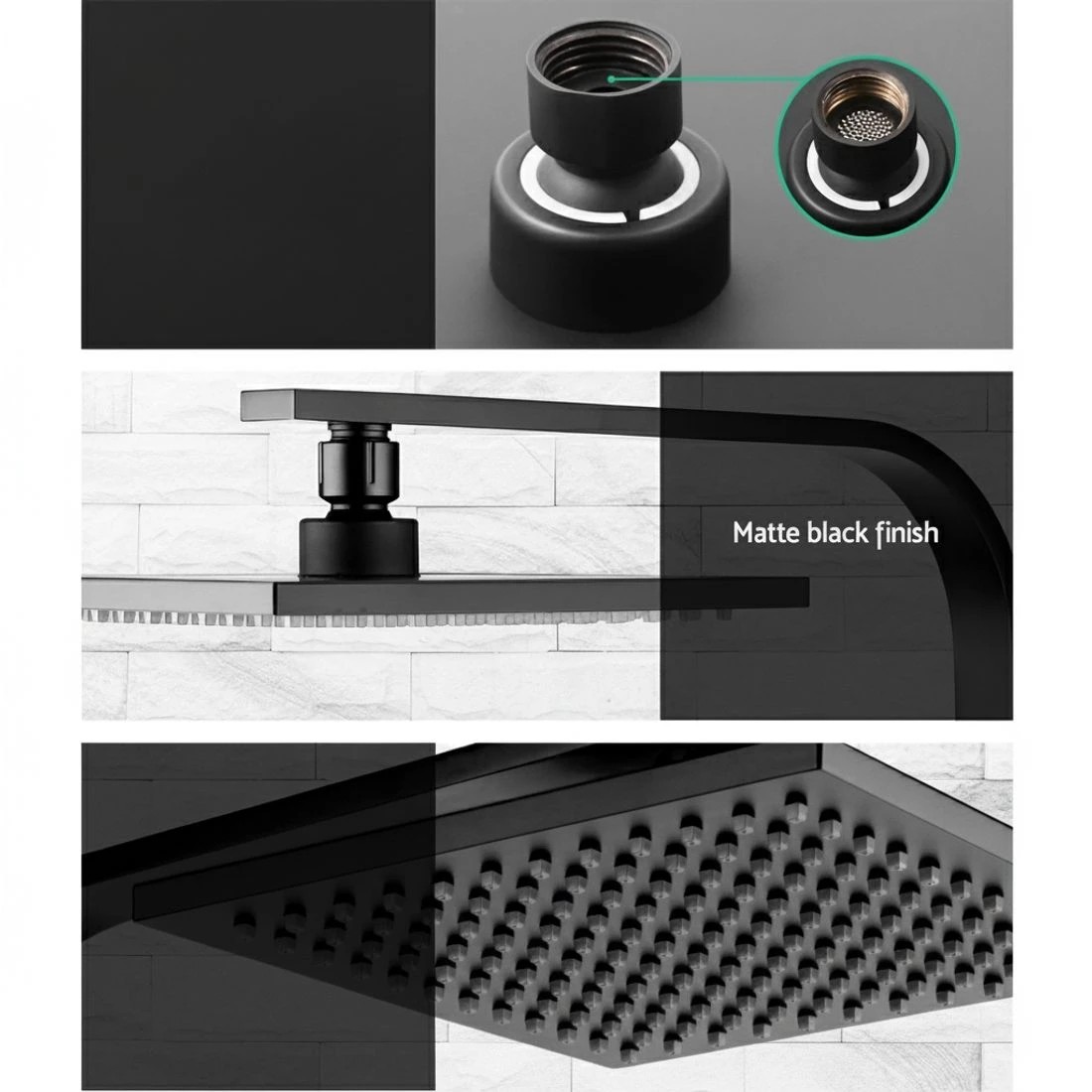 3 Cefito 8'' Rain Shower Head W Arm Square High Pressure Twins Tap - Black, 3 of 5