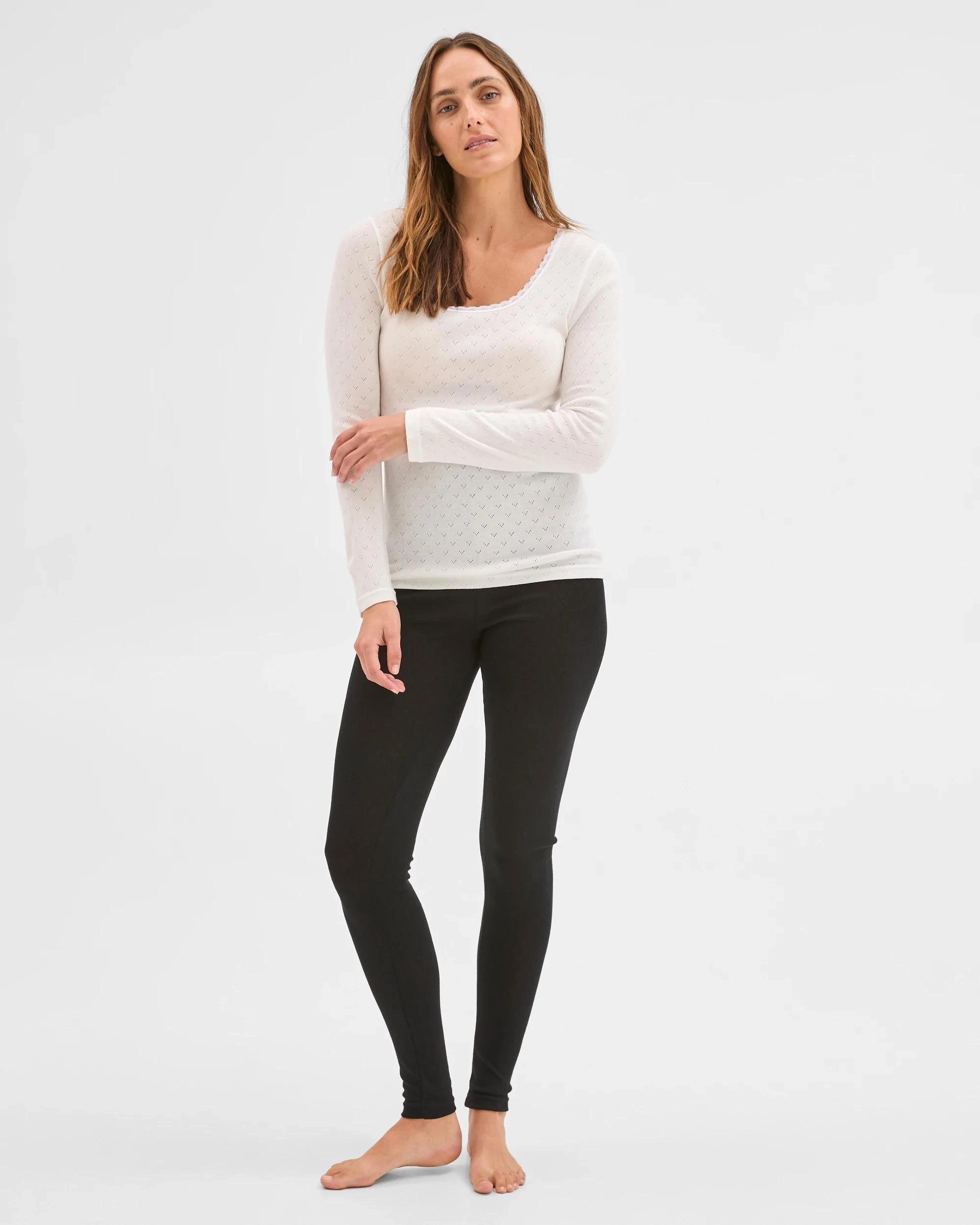 2 Target Woman Long Sleeve Pointelle Thermal Top WHITE, 2 of 5