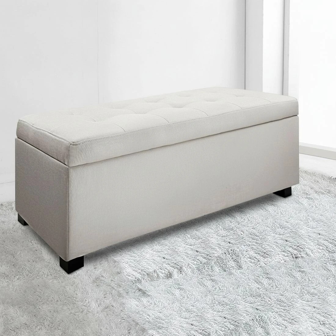 6 Artiss Storage Ottoman Blanket Box 97cm Linen - White, 6 of 7