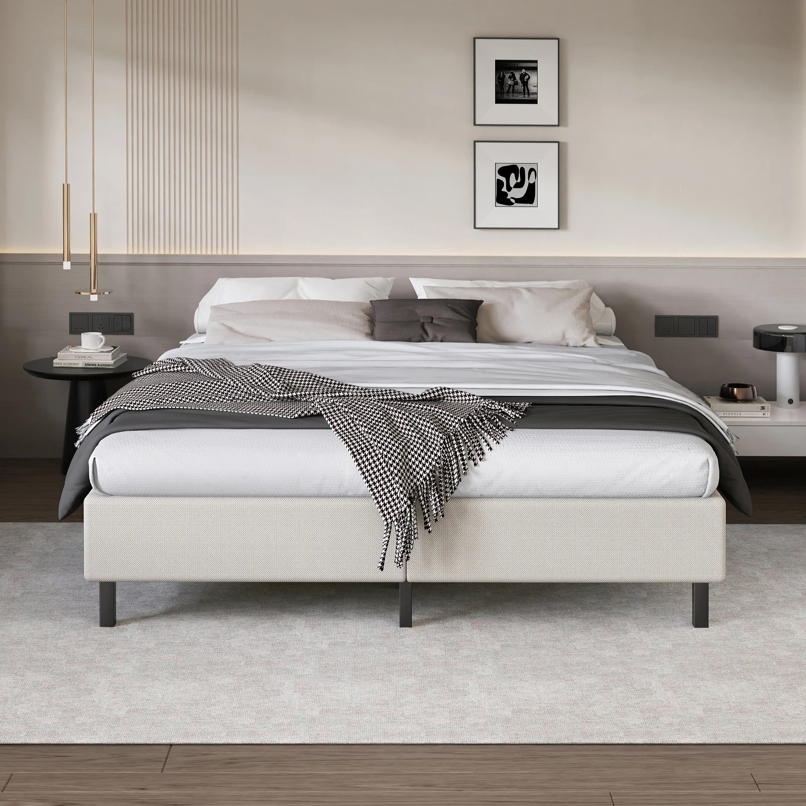 3 Alfordson Bed Frame Queen Size Mattress Base Foundation Beige Fabric Basel - Beige, 3 of 10