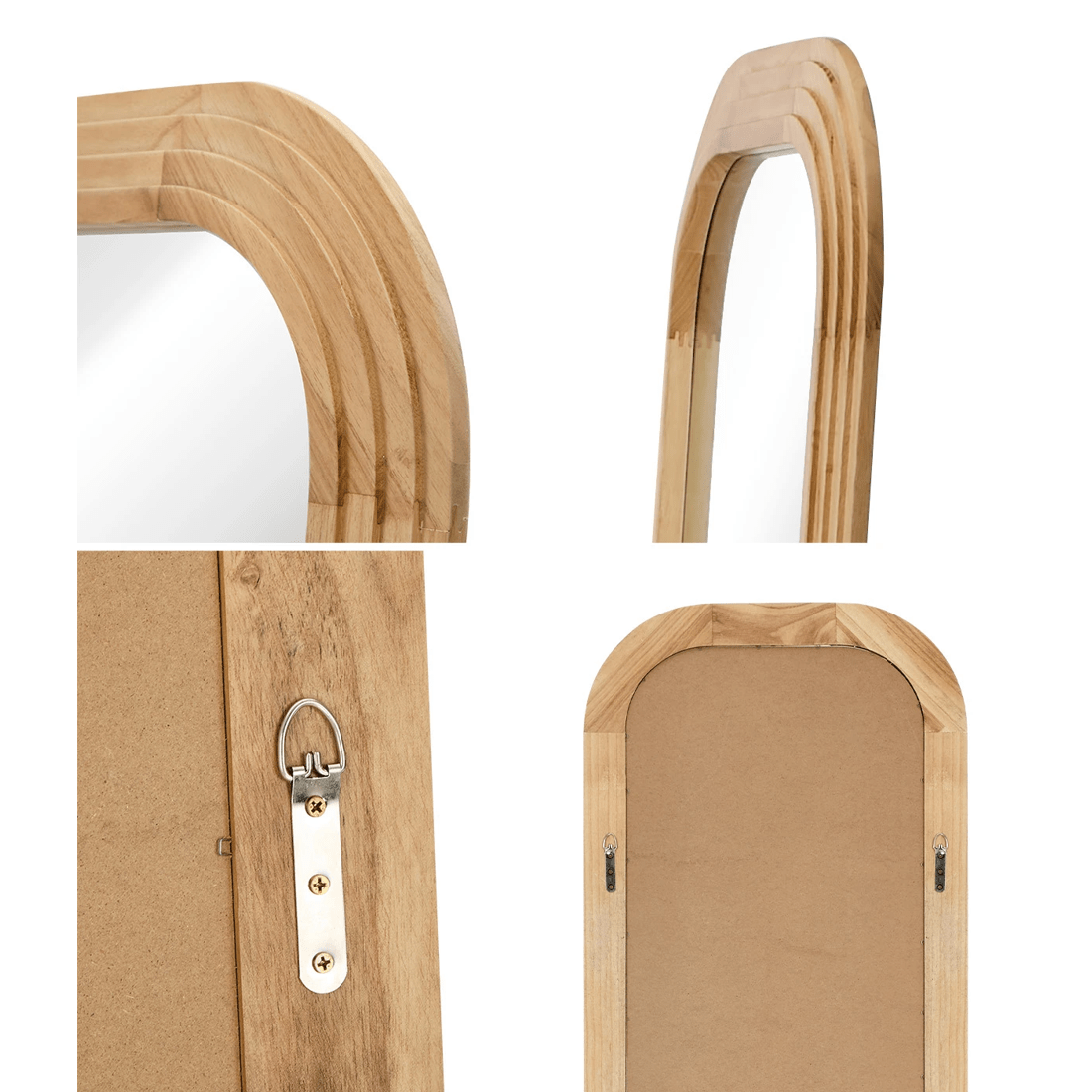 6 Oikiture Full Length Arch Mirror 165x60cm Wood Top Round Corner Bedroom - Natural, 6 of 10