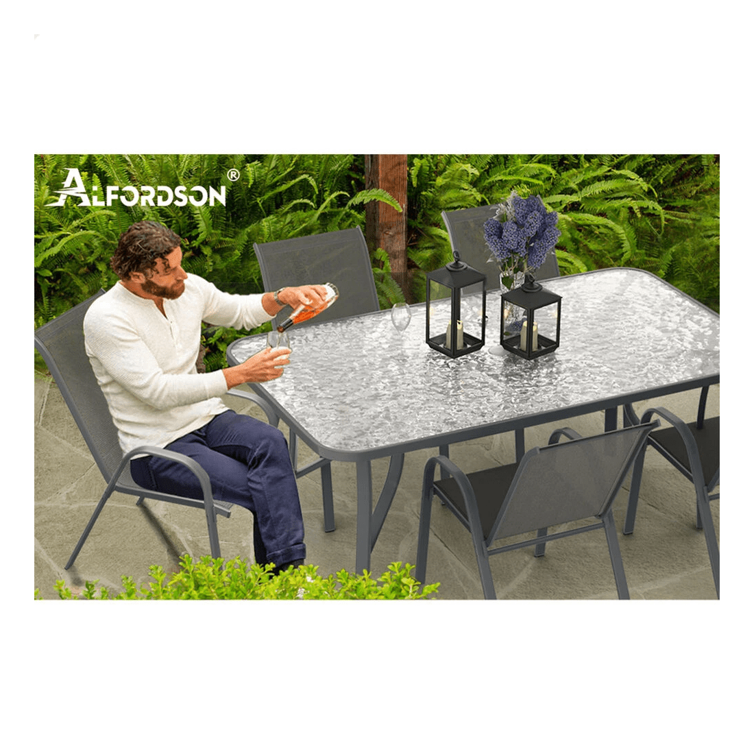 9 Alfordson 6x Outdoor Lounge Chairs Patio Dining Furniture Garden Stackable - Grey, 9 of 10