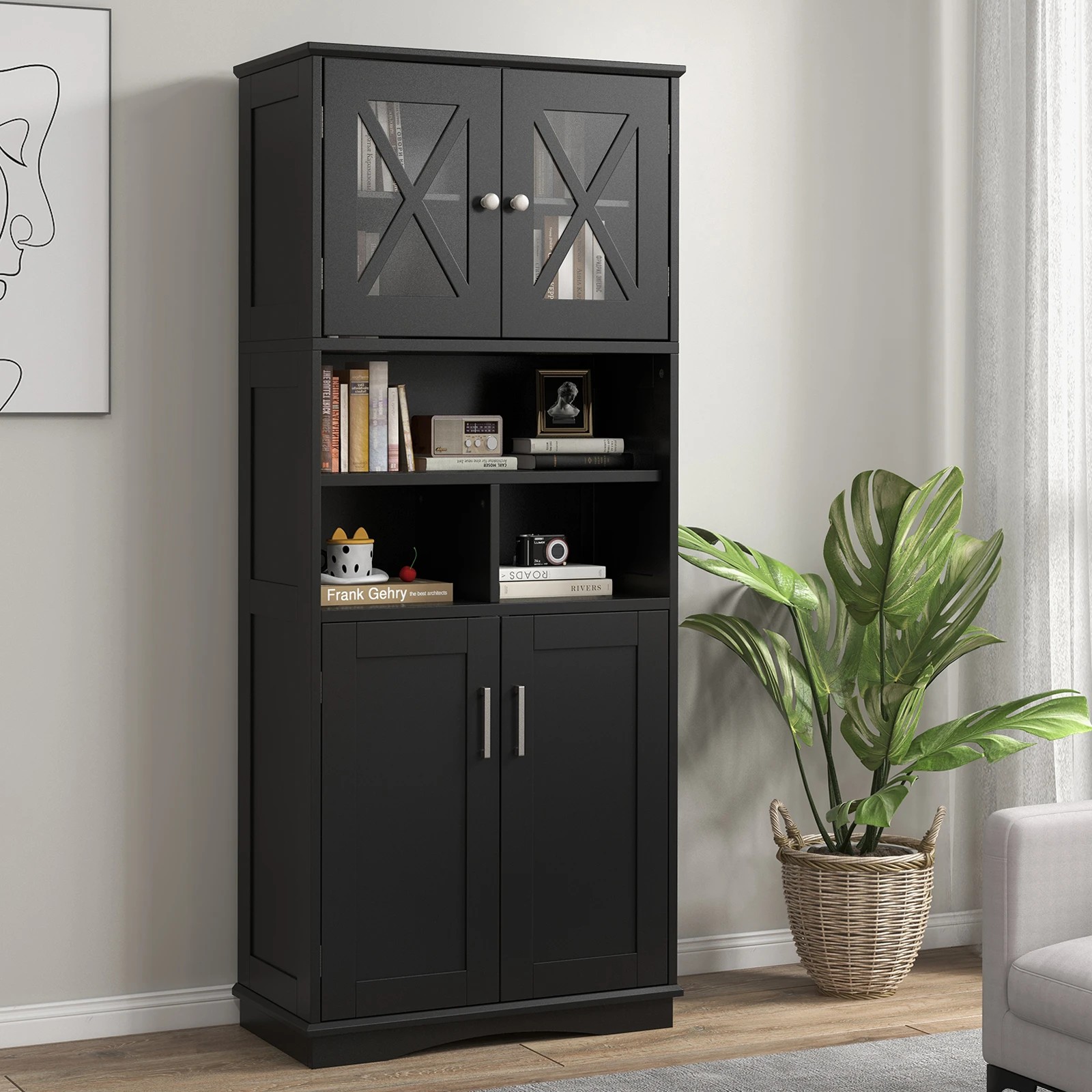 3 Costway Bathroom Storage Cabinet Kitchen Pantry Cupboard w/Acrylic Doors, 3 of 5