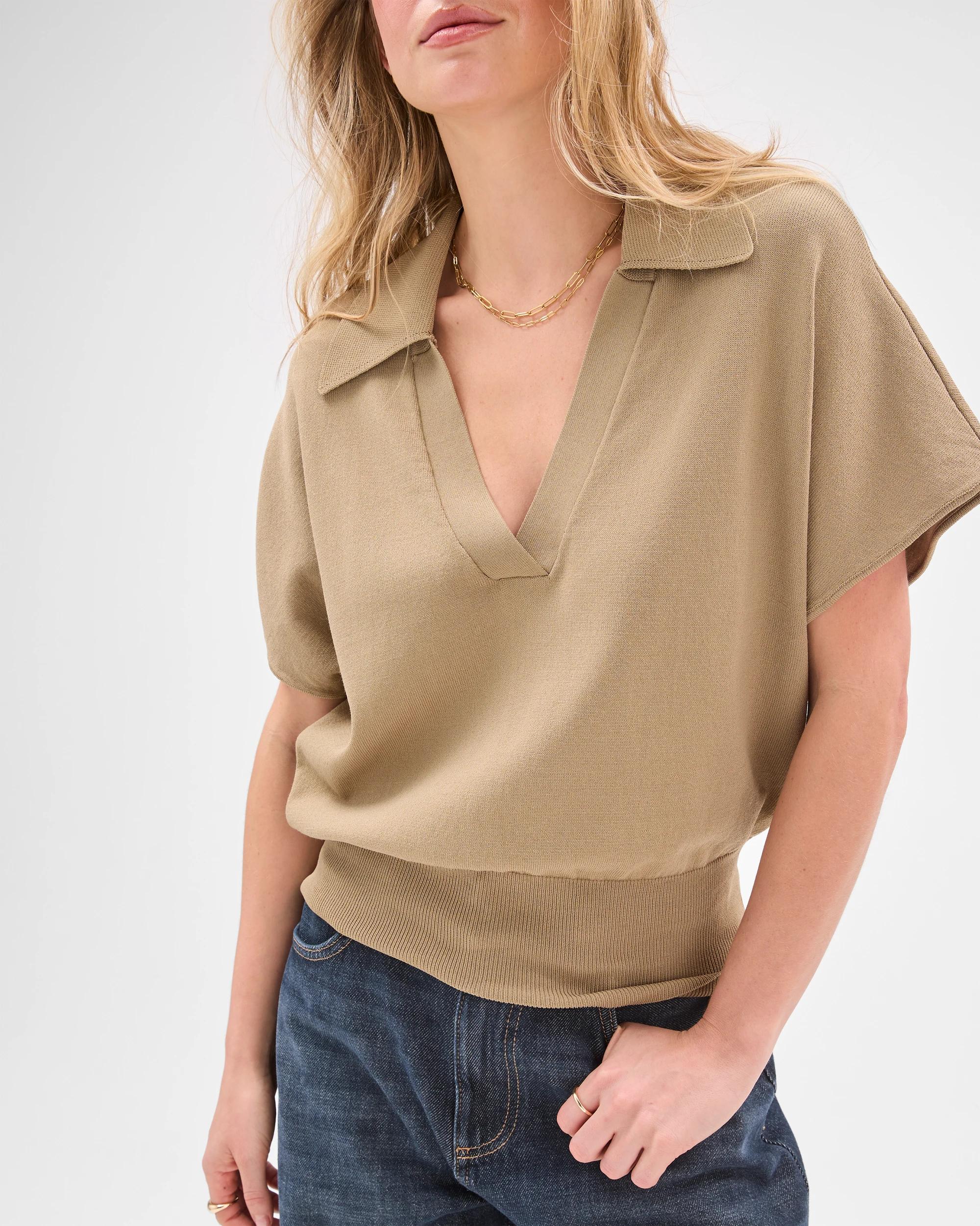 6 Lily Loves Basque Detail Polo Top CRUSHED LEAF, 6 of 8
