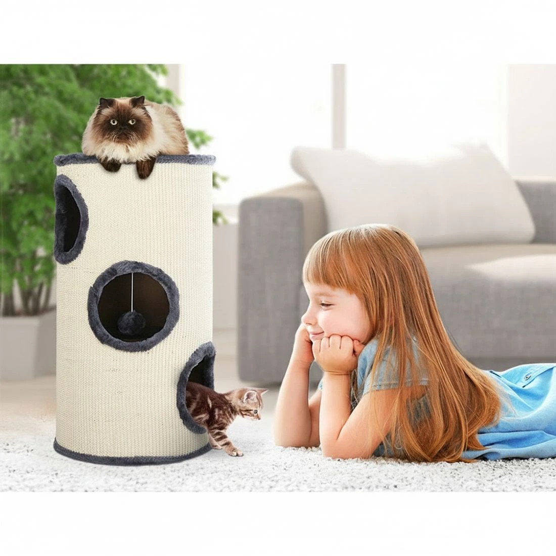 6 i.Pet Cat Tree 70cm Scratching Post Tower Scratcher Trees Wood Condo House Toys - Grey, 6 of 7