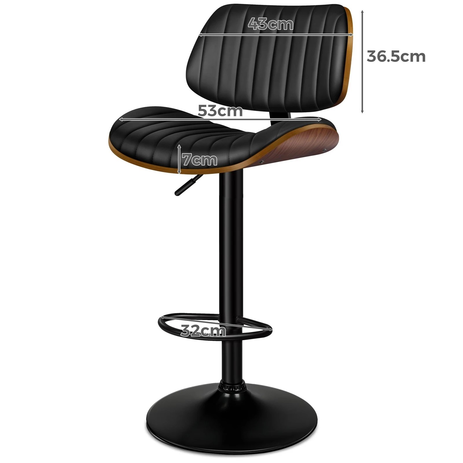 8 Alfordson 1x Bar Stool Kitchen Swivel Chair Wooden Leather Gas Lift - Black, 8 of 9
