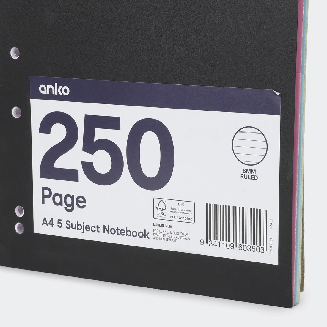 4 250 Page A4 5 Subject Notebook - Black, 4 of 5