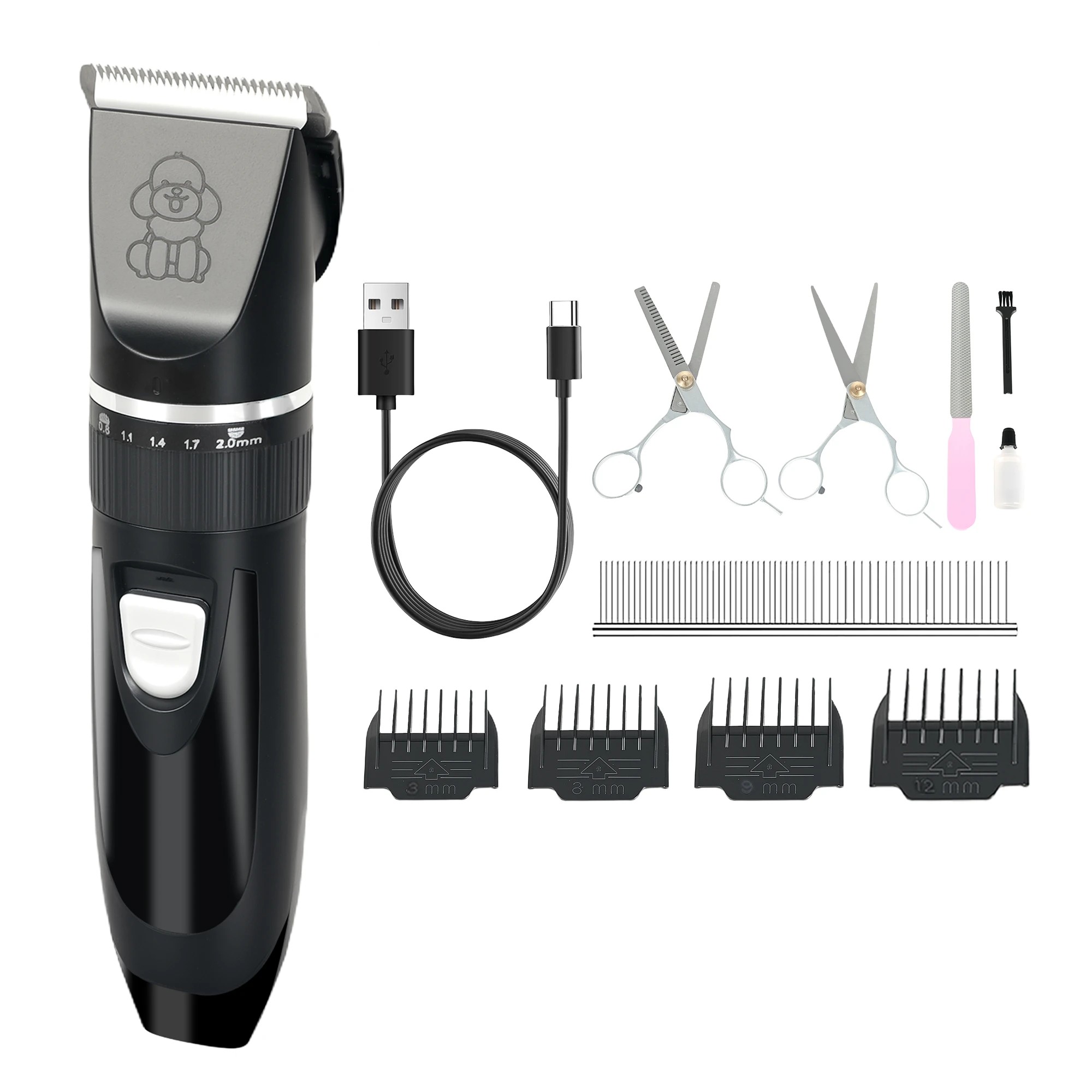 1 Pawz Dog Clippers Cordless Rechargeable Pet Grooming Kit In Colour - Black, 1 of 9