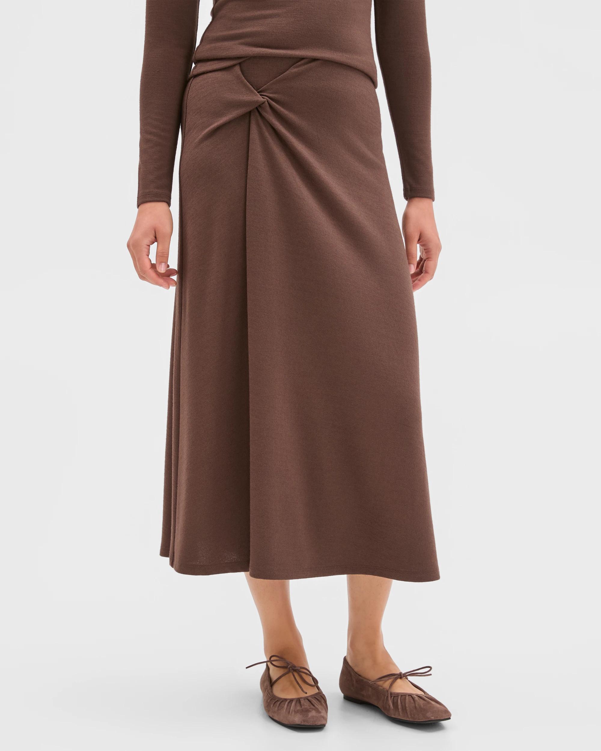 4 Preview Drape Knit Midi Length Skirt GANACHE, 4 of 6