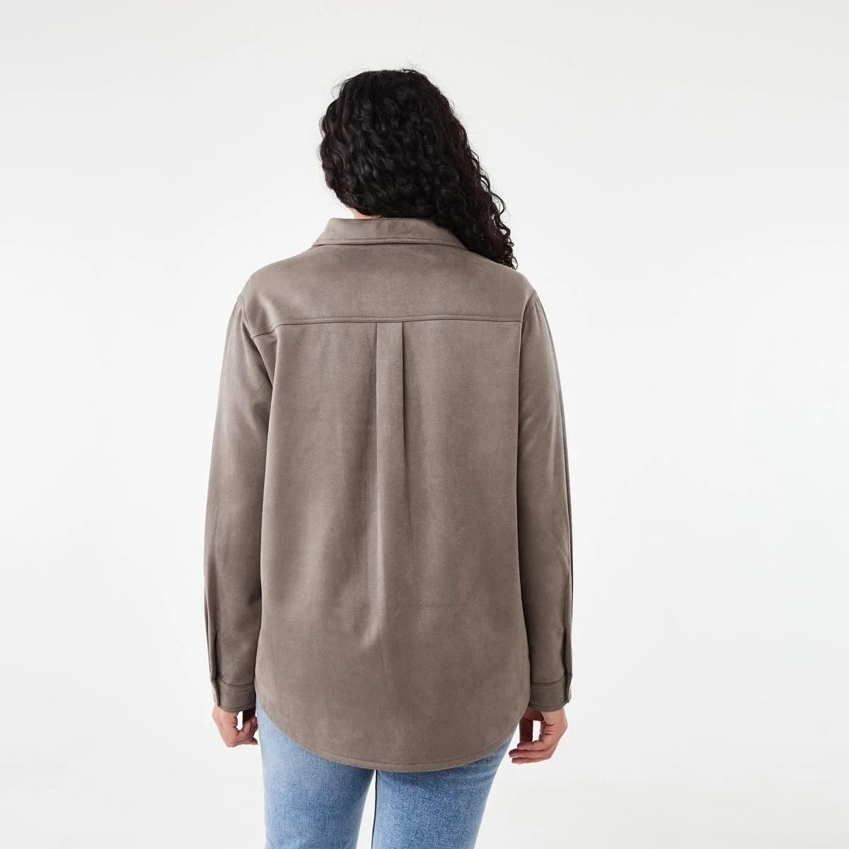 4 Long Sleeve Suedette Shirt Taupe Brn, 4 of 8