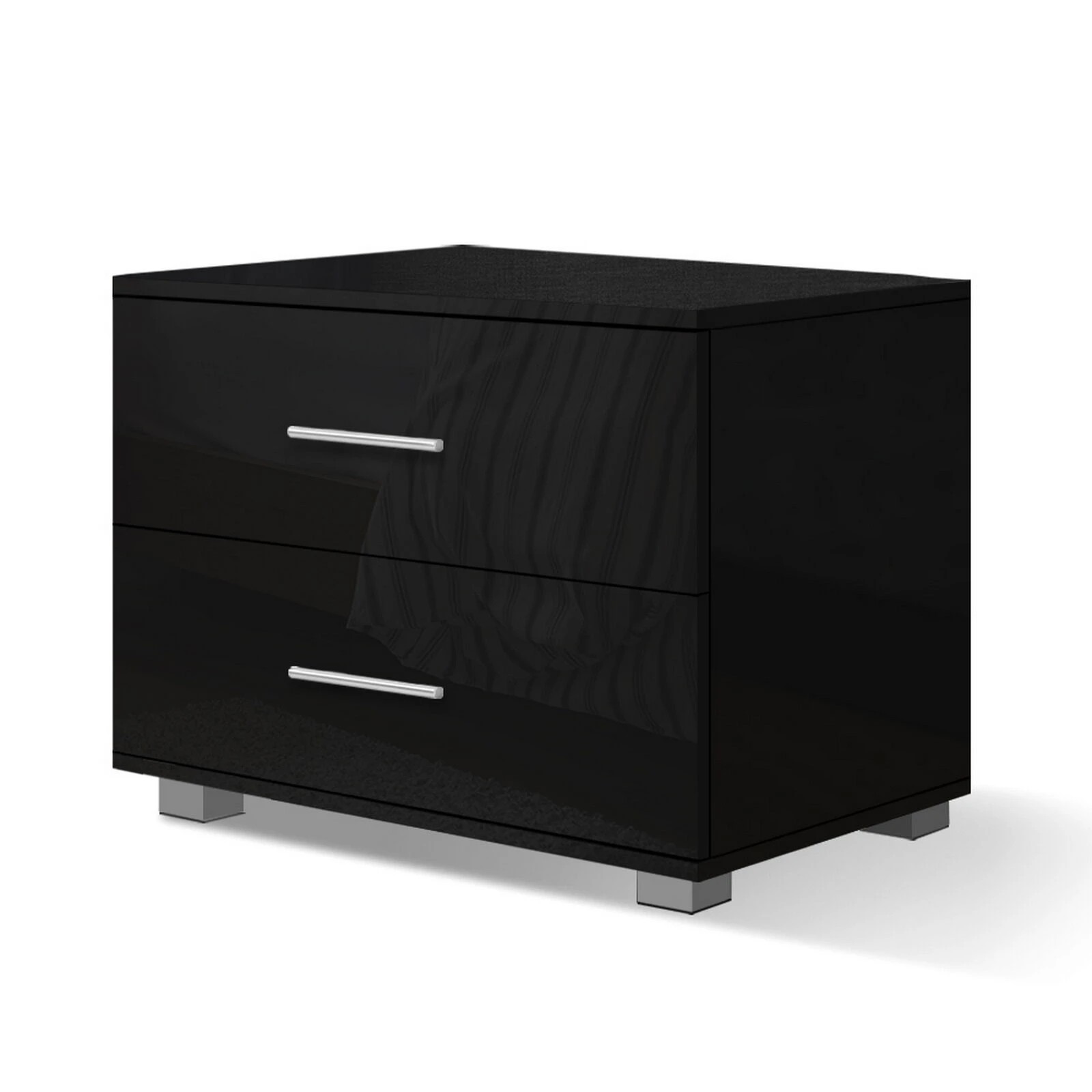 1 Alfordson Bedside Table Nightstand 4 Side High Gloss Side End Table - Black, 1 of 10