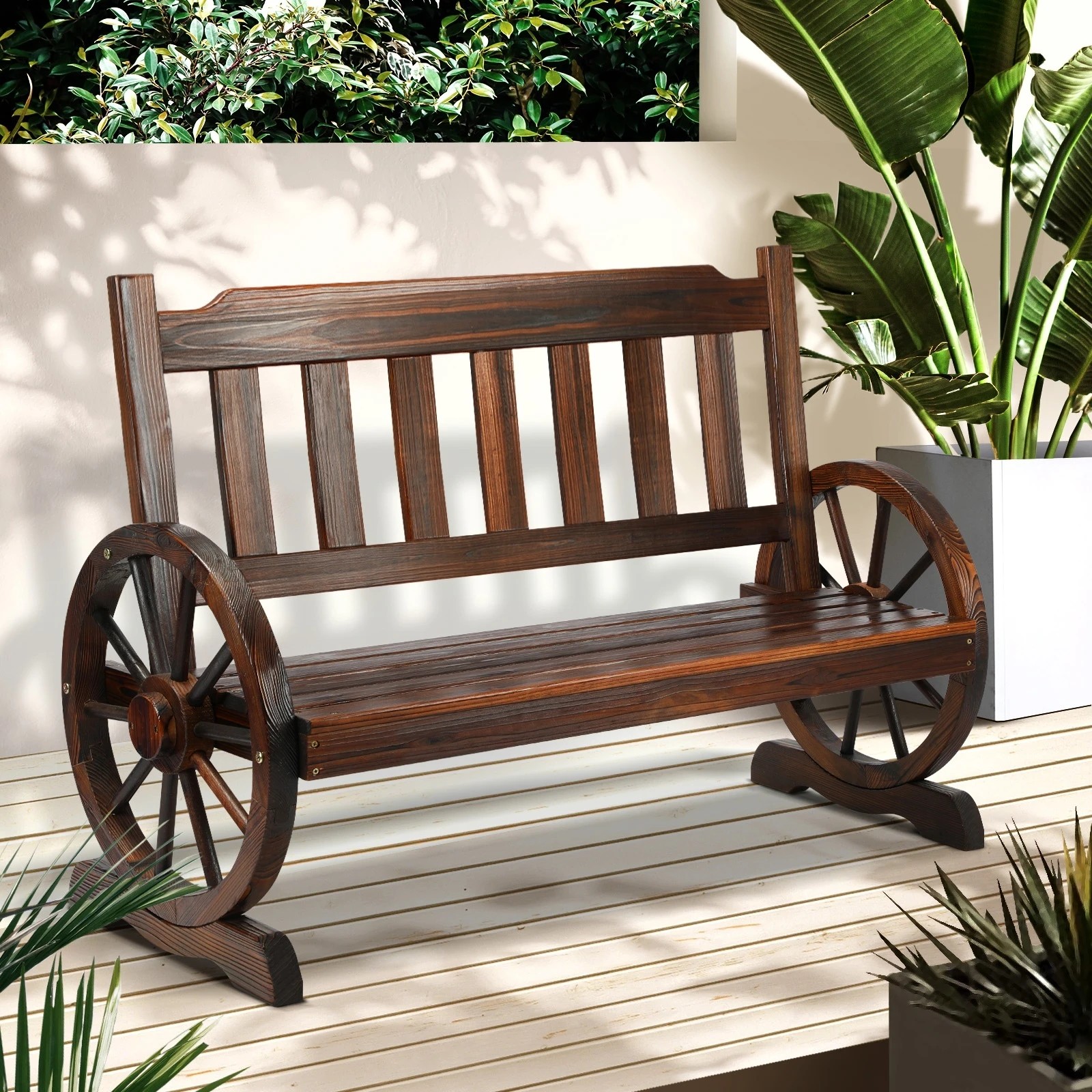 3 Livsip 2 Seater  Outdoor Garden Bench Wooden Wagon Chair - Charcoal, 3 of 10