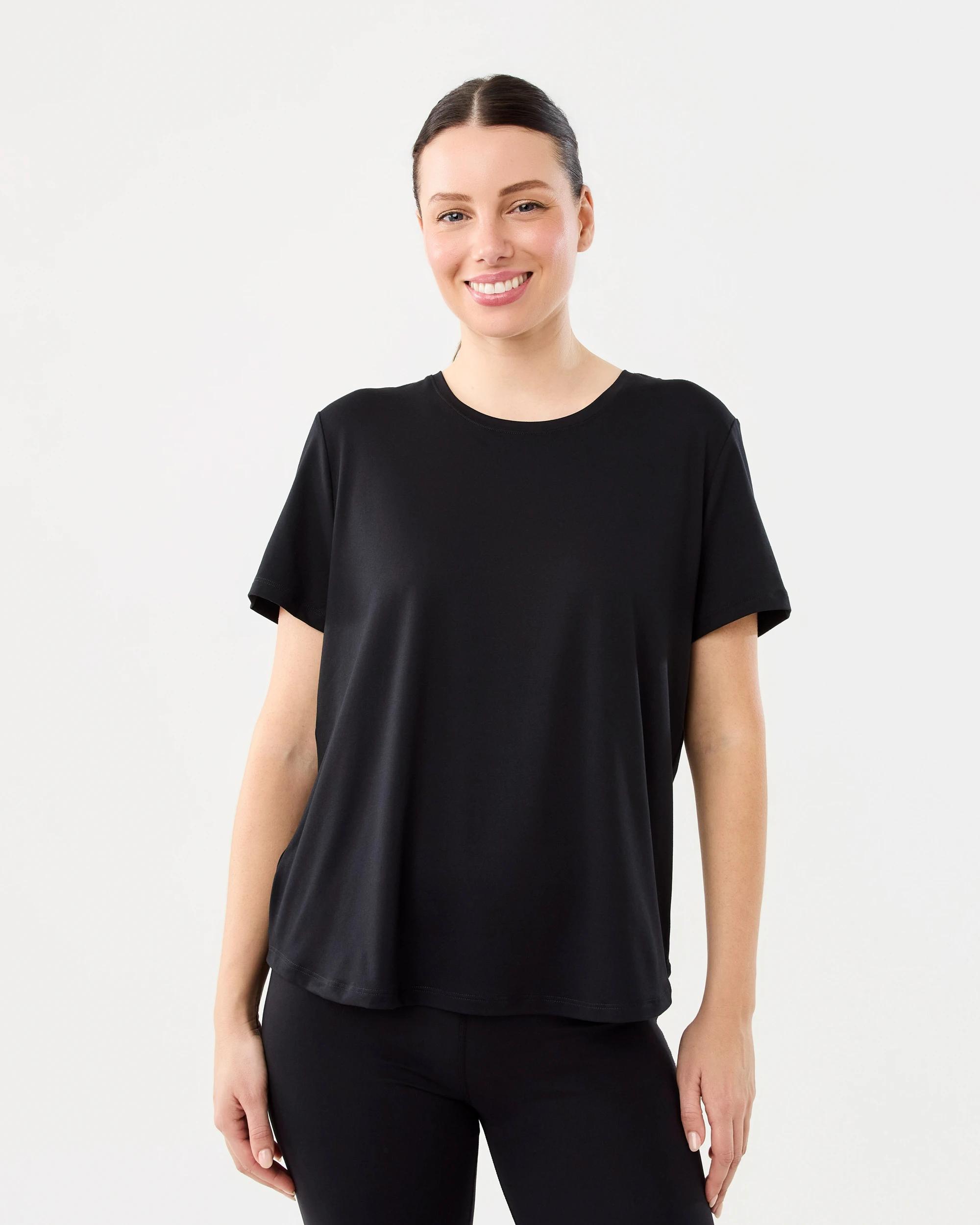 1 Active Womens Twist Back Studio T-shirt Black, 1 of 6