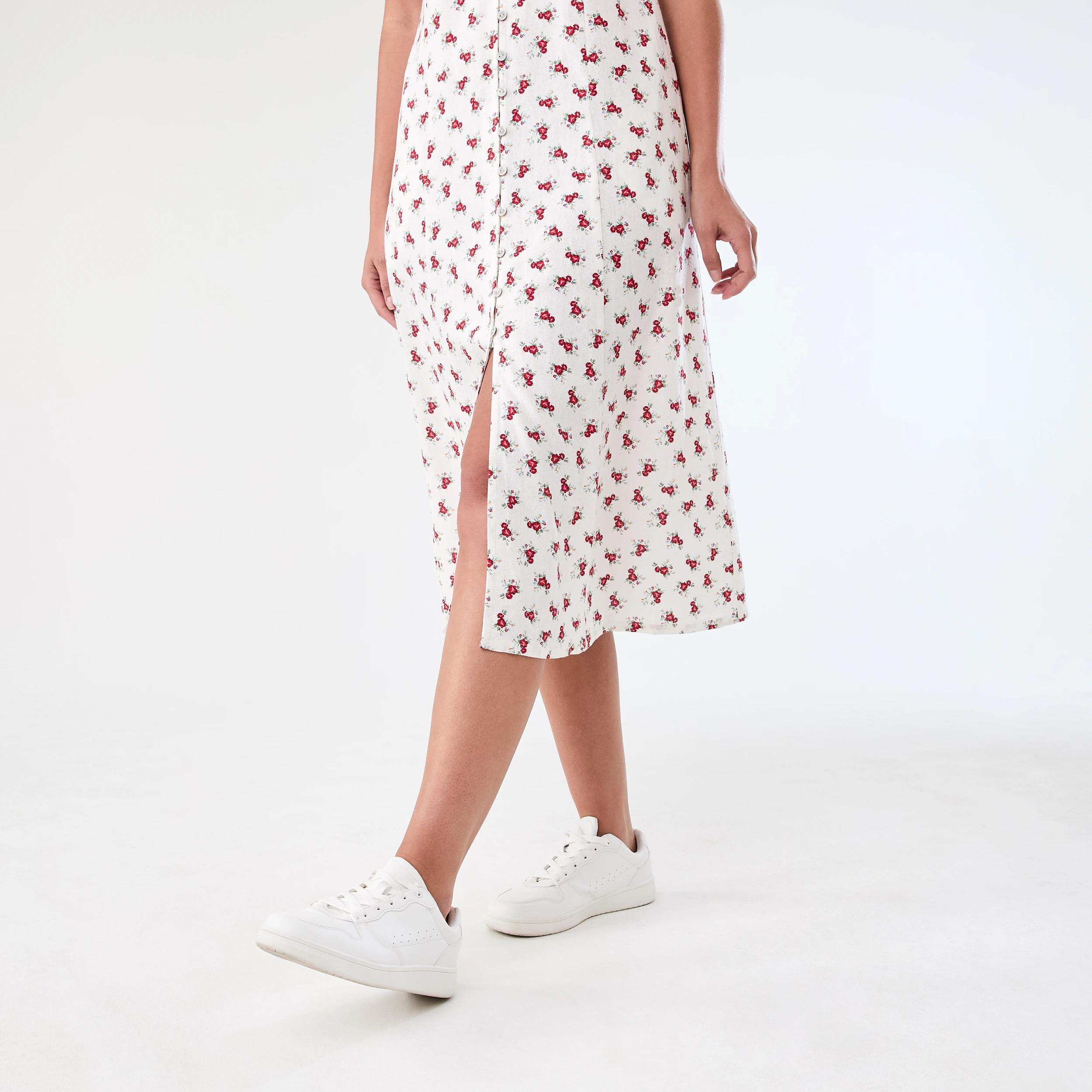 8 Sleeveless Button Front Linen Blend Midi Dress Rose Ditsy, 8 of 9