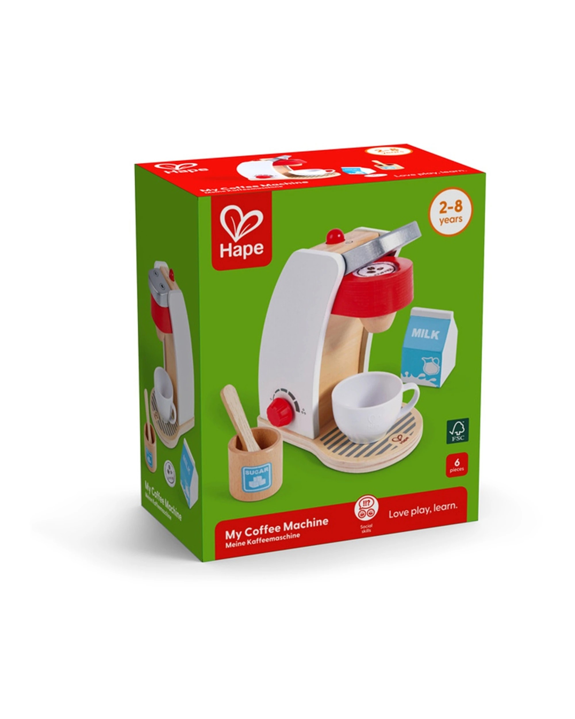 2 Hape My Coffee Machine Toy Set With Cup Milk Sugar Pod Spoon Kids - Multi, 2 of 4