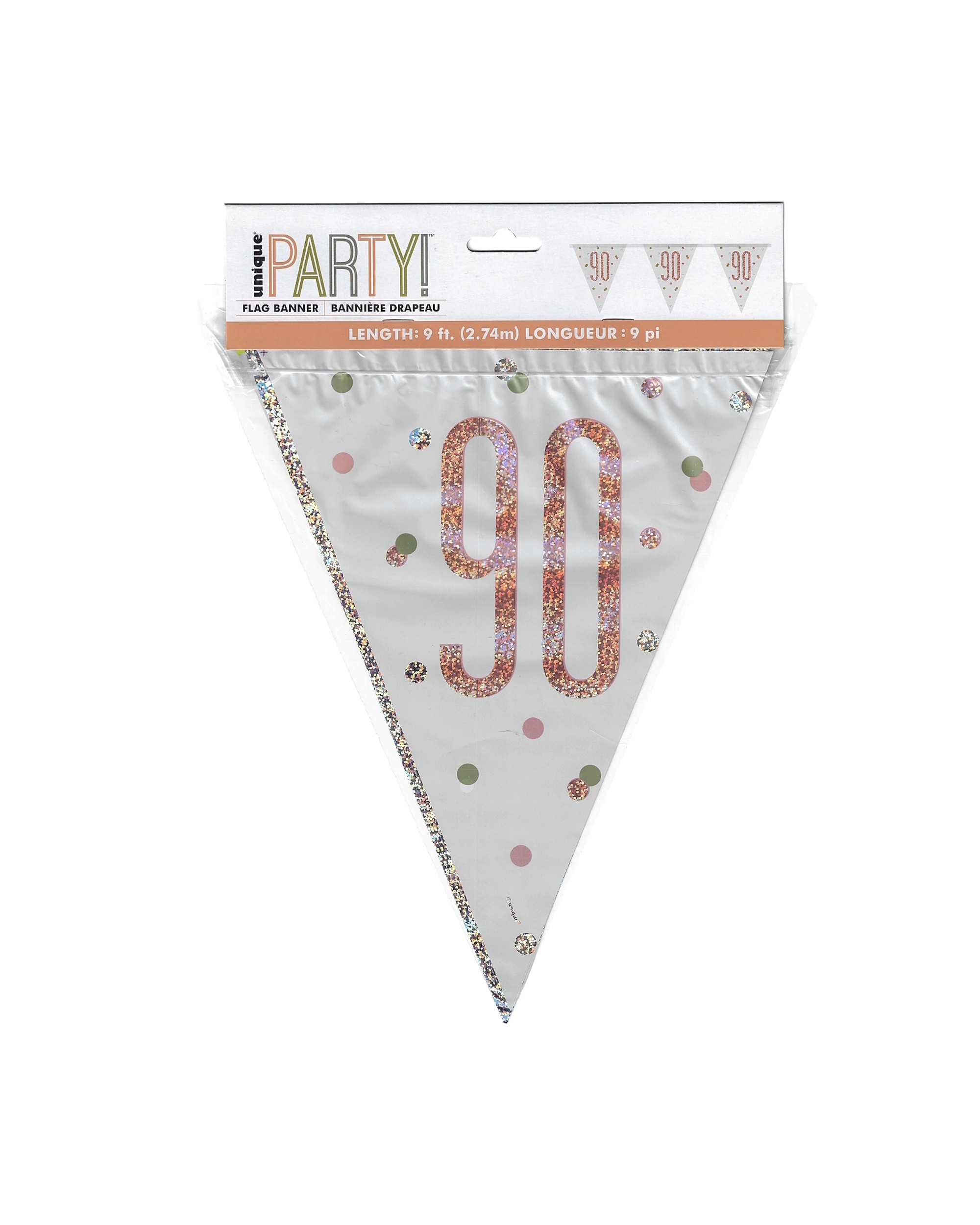 2 Unique Rose Prismatic 90th Birthday Flag Banner 2.74m - Gold, 2 of 3
