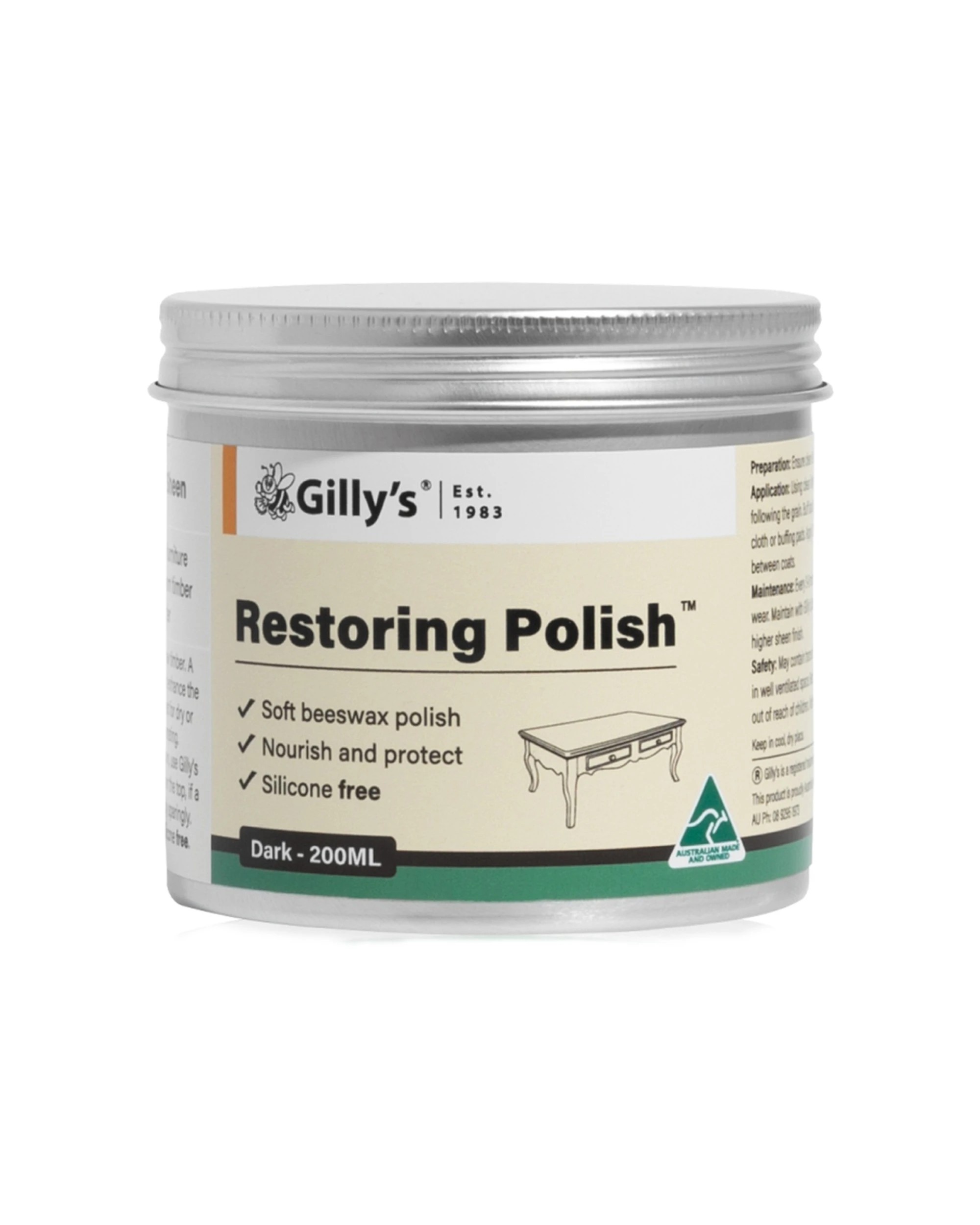 1 Gillys Dark Restoring Polish 200ml Timber and Leather Polish Furniture Care Restorer - Brown, 1 of 1