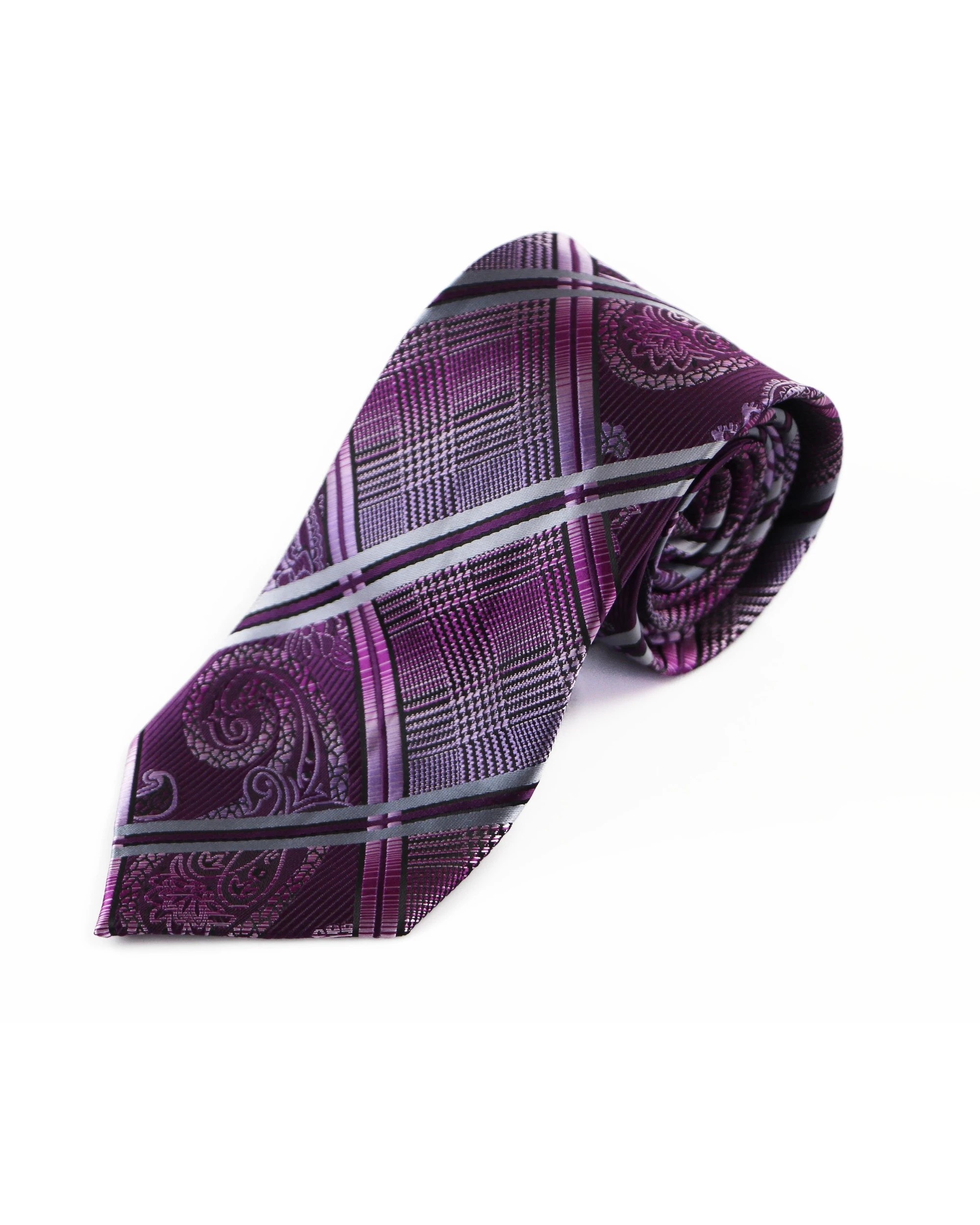 2 Zasel Mens Purple & Silver Patterned 8cm Neck Tie - Multi, 2 of 3