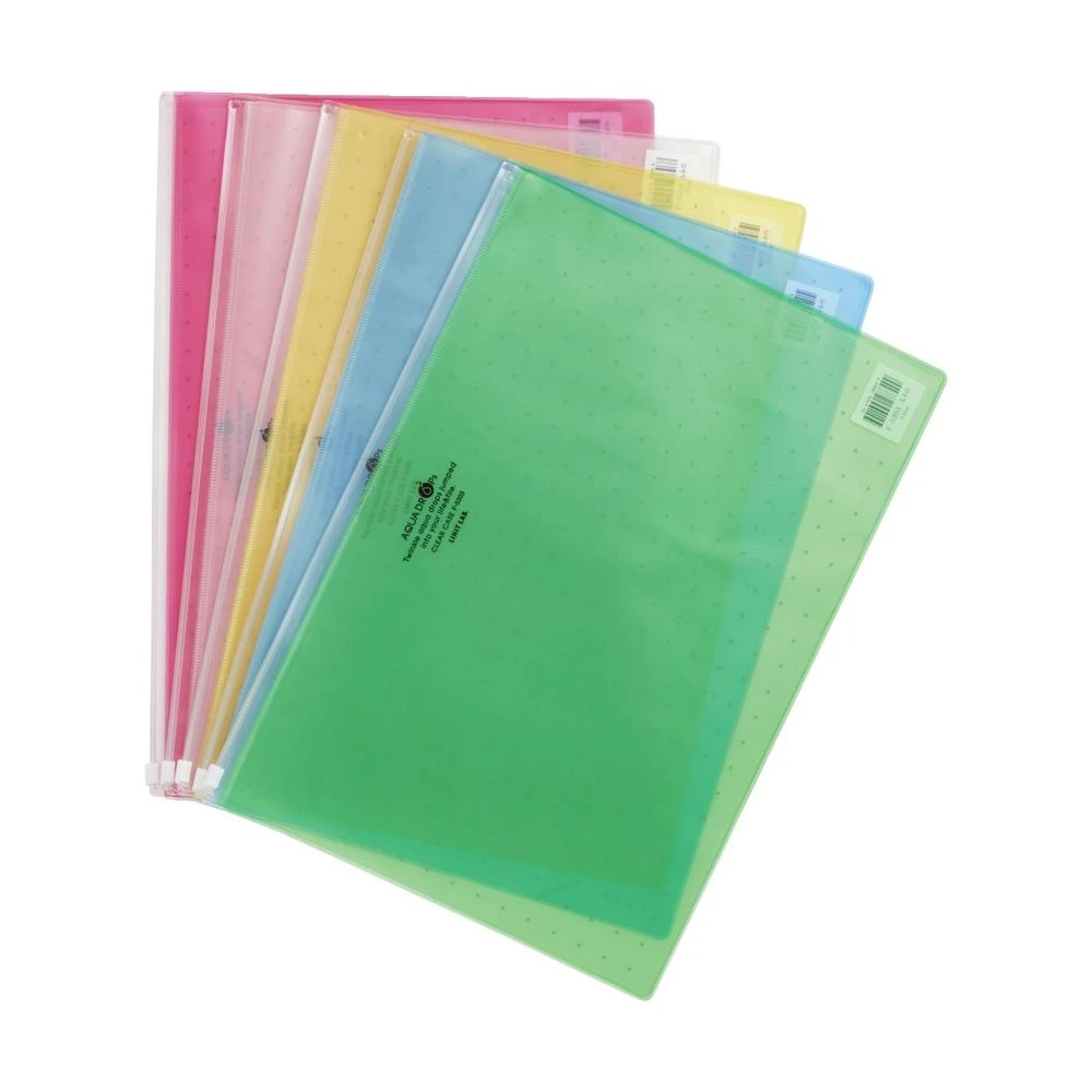 2 Aqua Drops Zip Open Document Wallet A4 Clear, 2 of 2