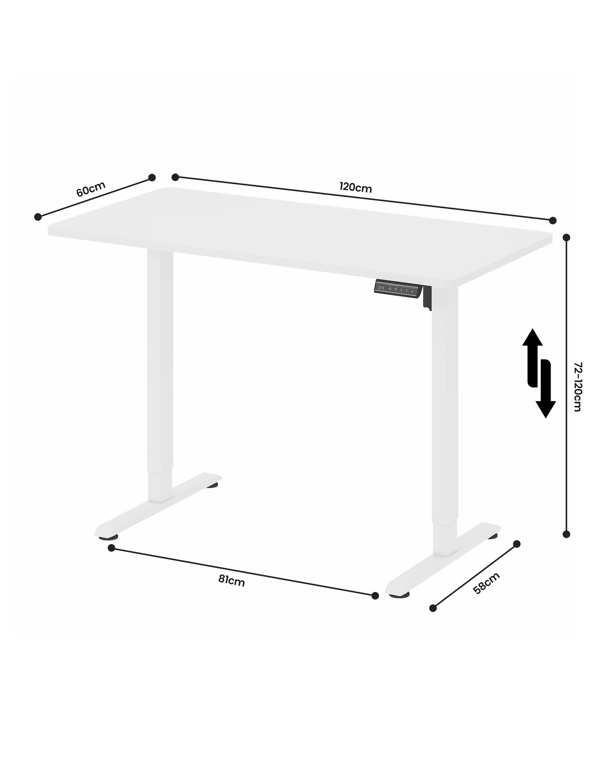 3 Advwin Electric Standing Desk 120×60cm Height Adjustable Sit Stand Table with Smart Memory Panel - White, 3 of 7