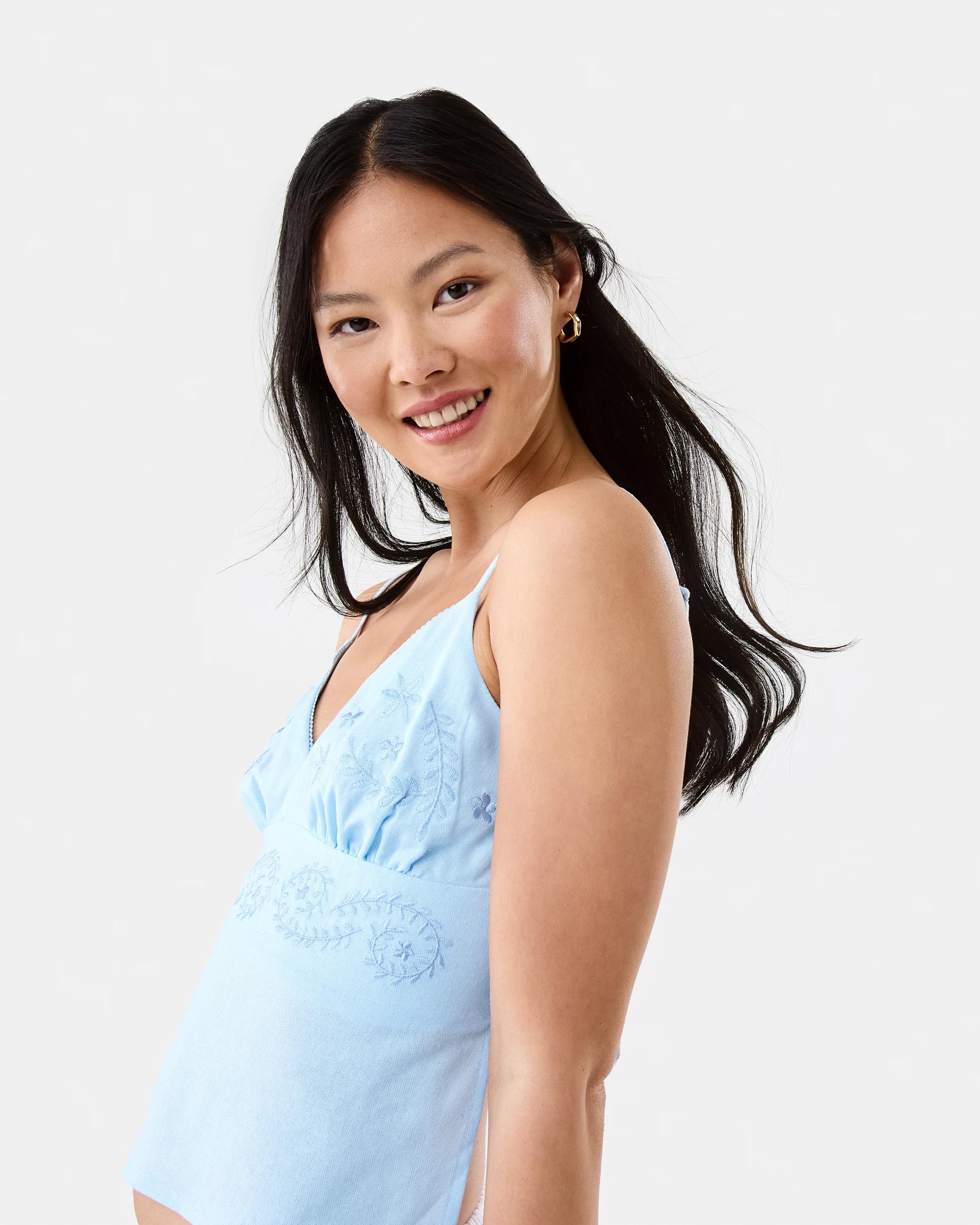 5 Linen Blend Embroidered Cami Picnic Blu, 5 of 9