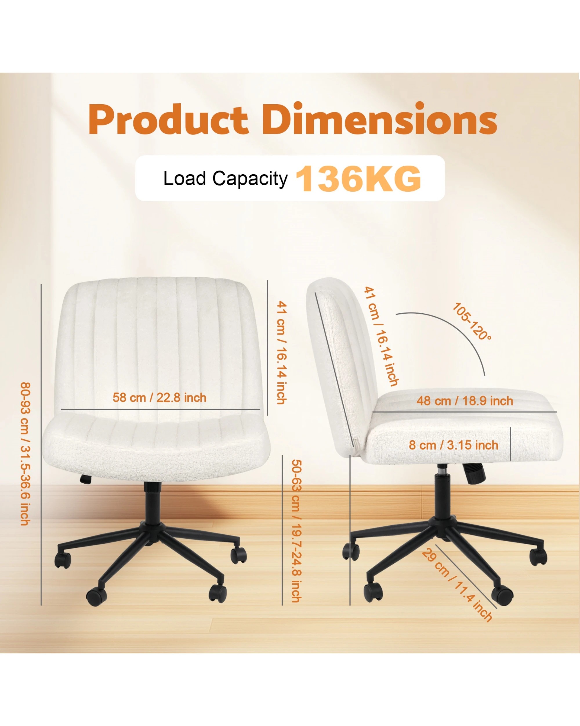 2 Advwin Armless Office Chair with Wheel White, 2 of 9