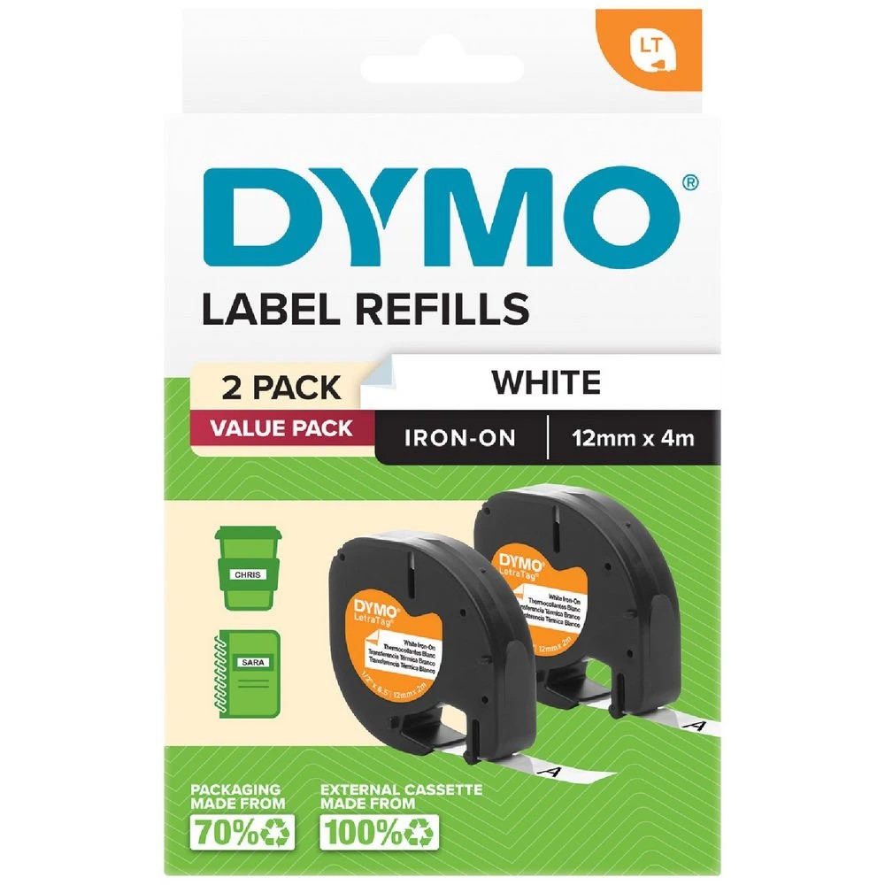 1 DYMO LetraTag Iron-On Label Tape 12mm Black on White 2 Pack, 1 of 1