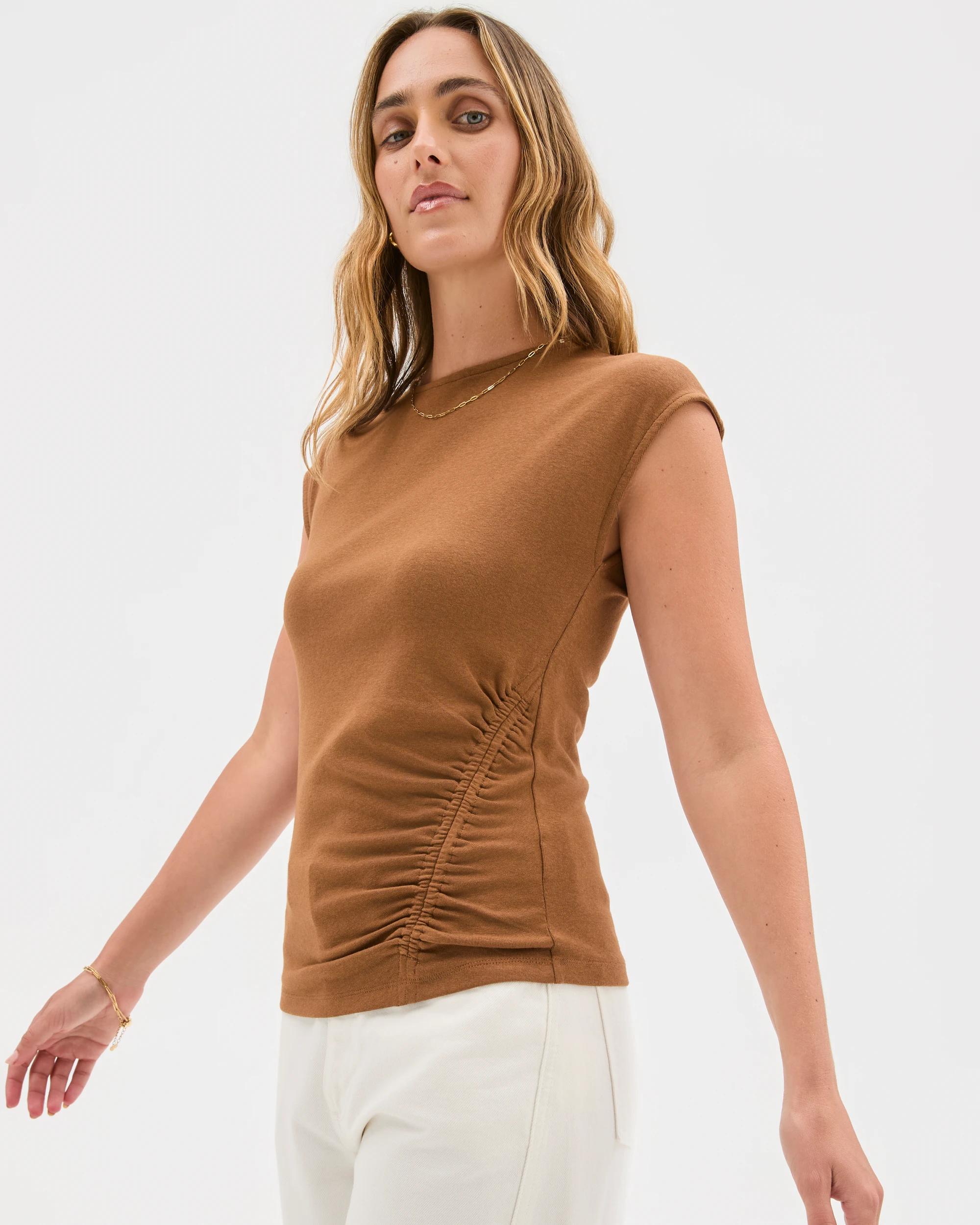 1 Target Australian Cotton Blend Soft Touch Front Gathered Seam T-Shirt COCONUT SHELL, 1 of 6