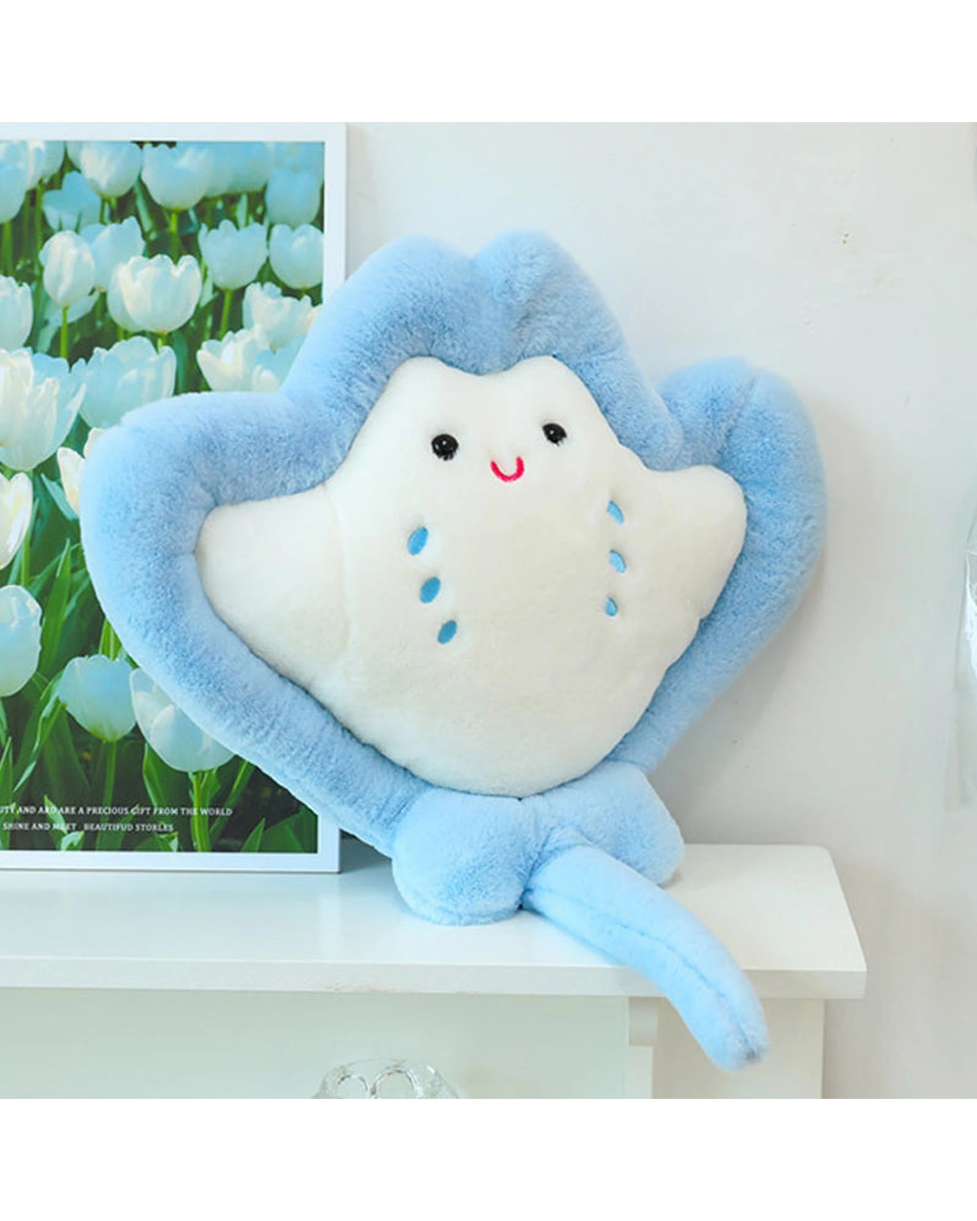 4 Cotton More Fleece Happy Manta Ray Plush Toddler Kids Toy 75x50cm - Blue, 4 of 4