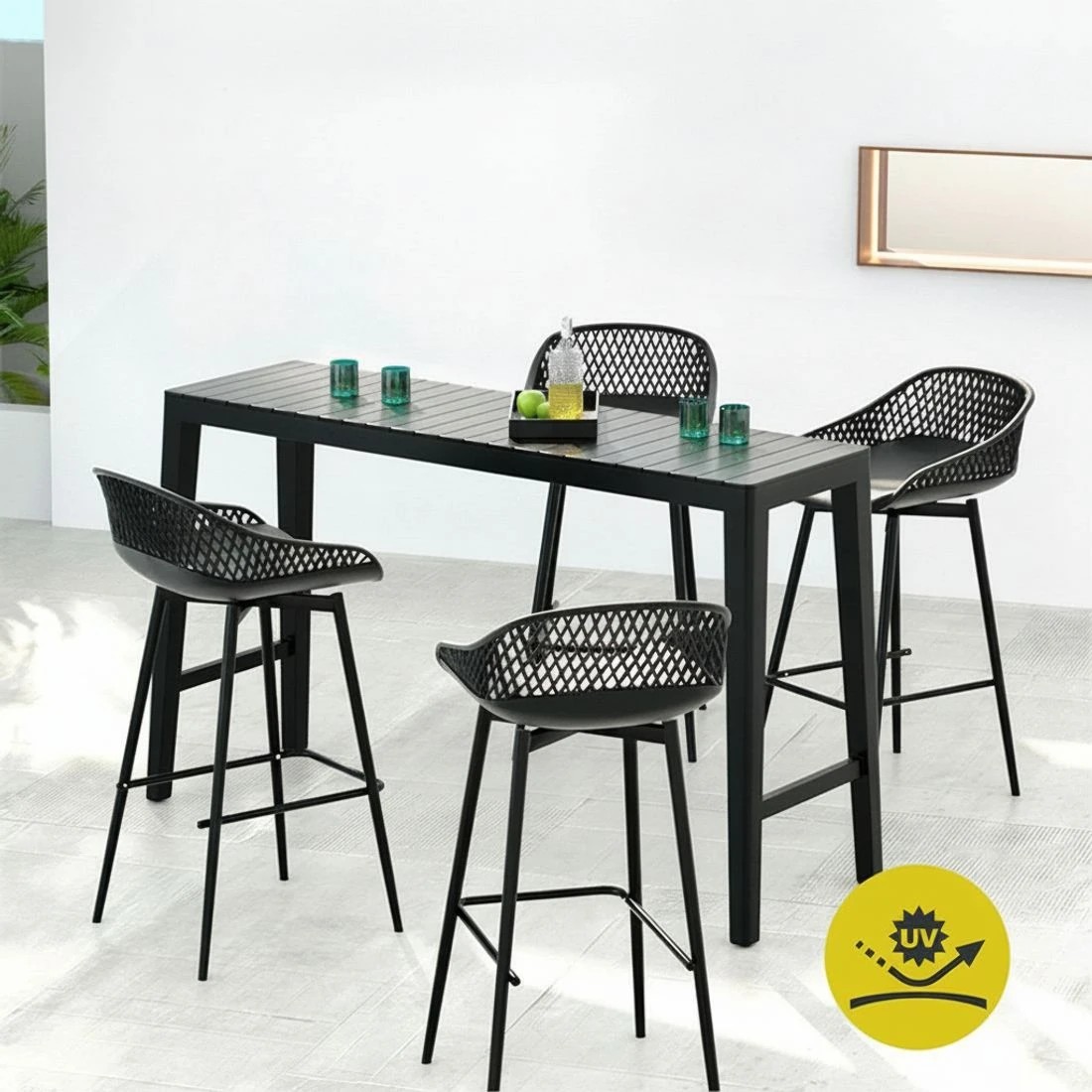 5 Gardeon 4-Piece Outdoor Bar Stools Plastic Metal Dining Chair Balcony - Black, 5 of 6
