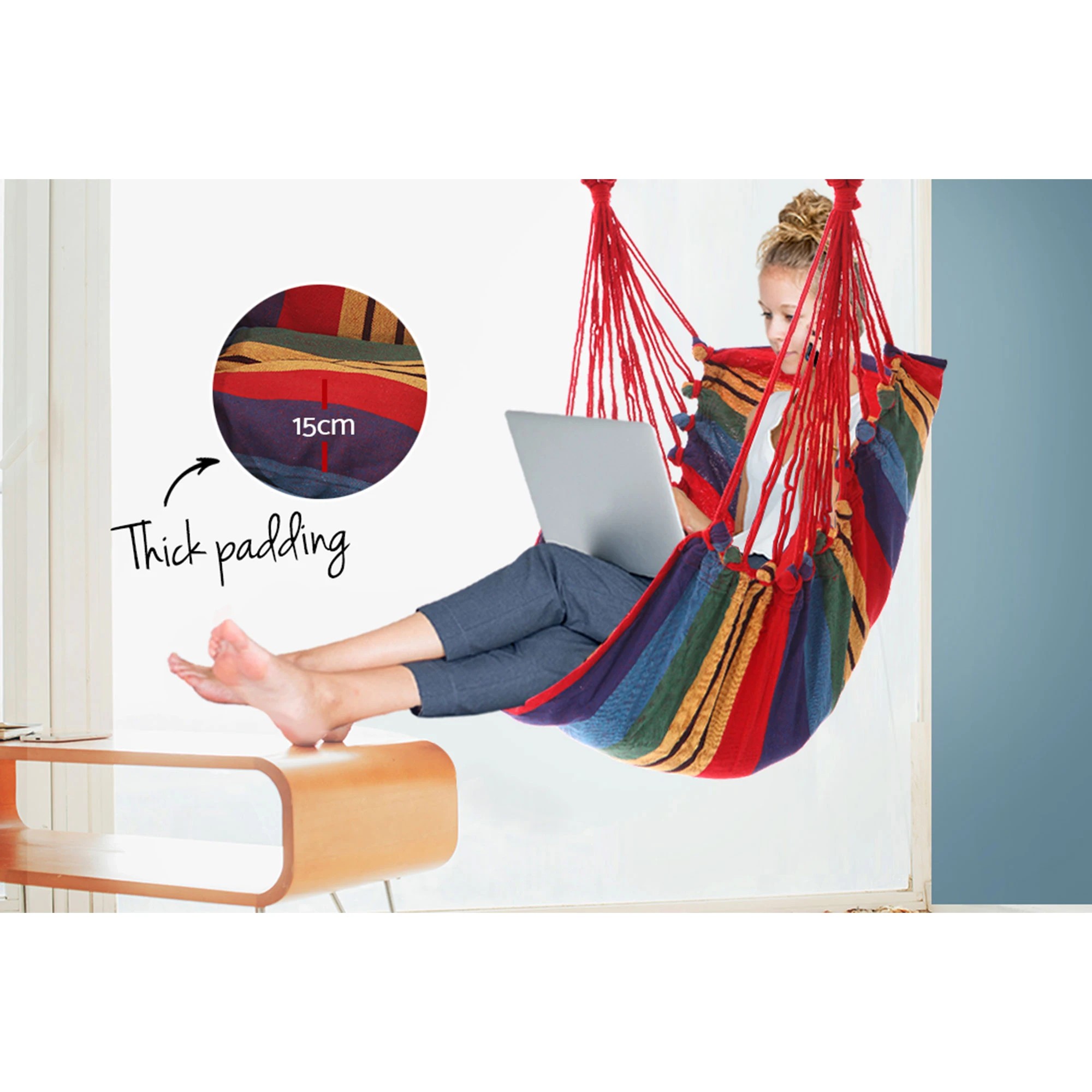 5 Gardeon Hammock Chair Outdoor Camping Hanging Hammocks Cushion Pillow Rainbow - Multi, 5 of 7