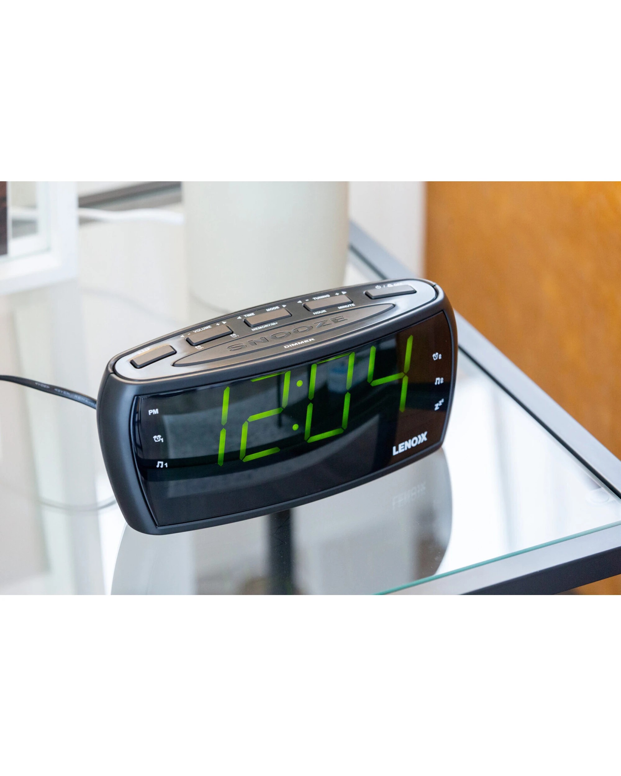 3 Lenoxx Large Number Alarm Clock & AM/FM Radio, Bold Green LED Time Screen, 3 of 3