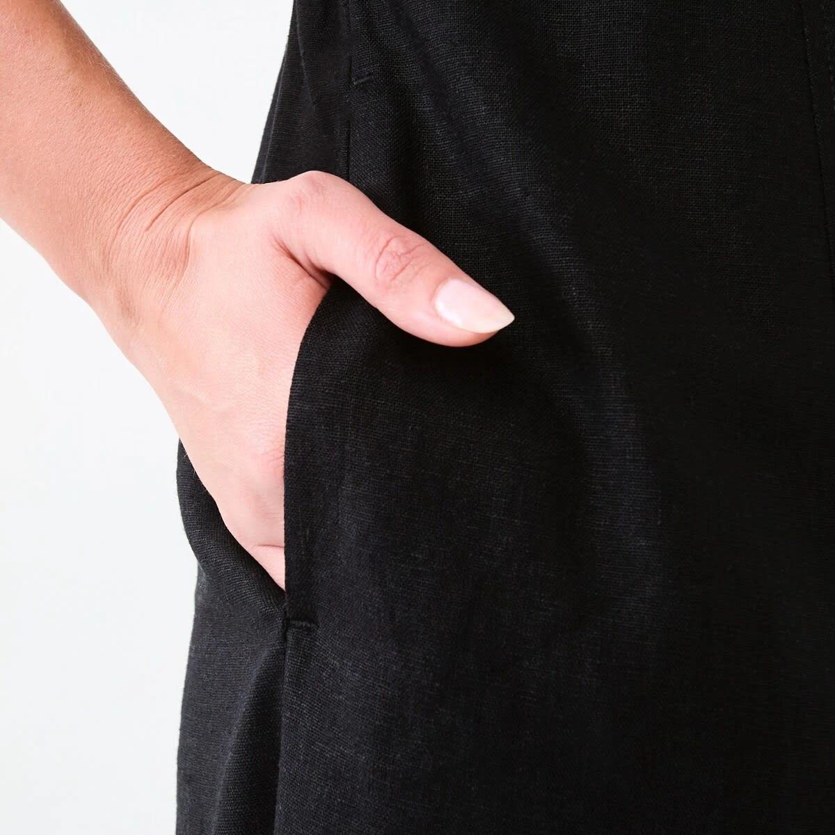 7 Short Sleeve Button Down Tea Midi Dress Black, 7 of 8