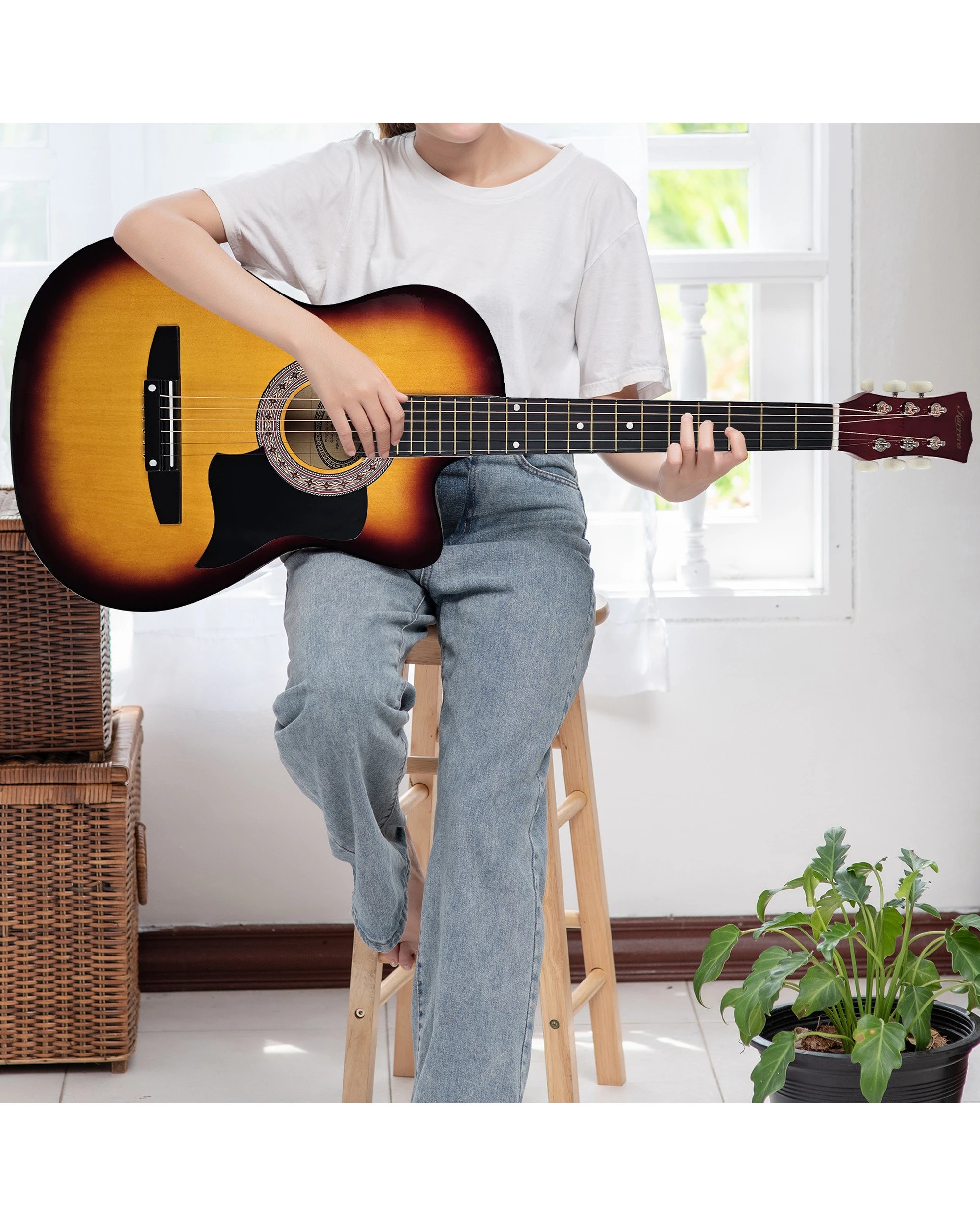 5 Karrera 38in Cutaway Acoustic Guitar with Guitar Bag, 5 of 5