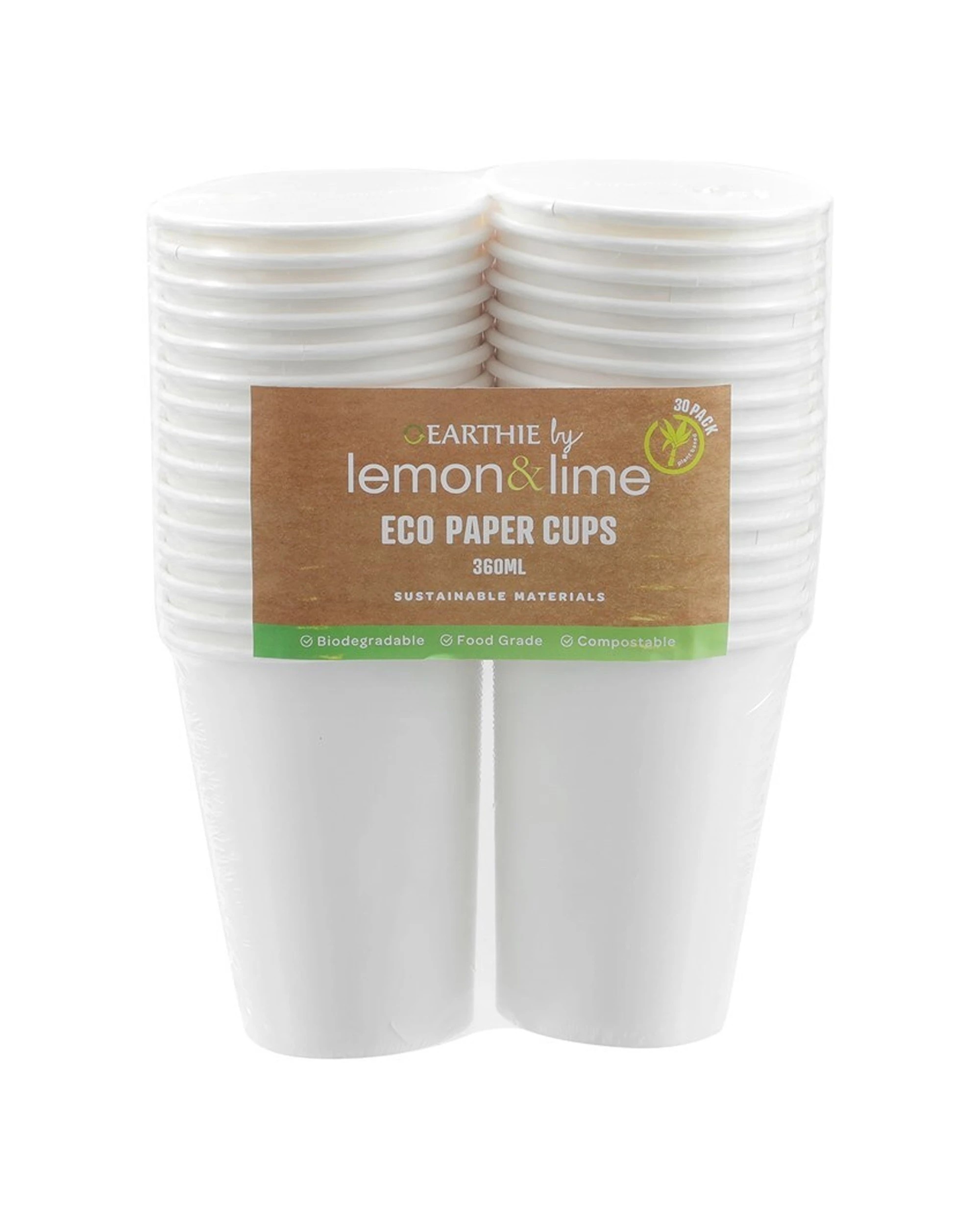 3 Lemon & Lime 8x 30PK 360ml Disposable Eco Paper Cup Biodegradable Set - White, 3 of 6