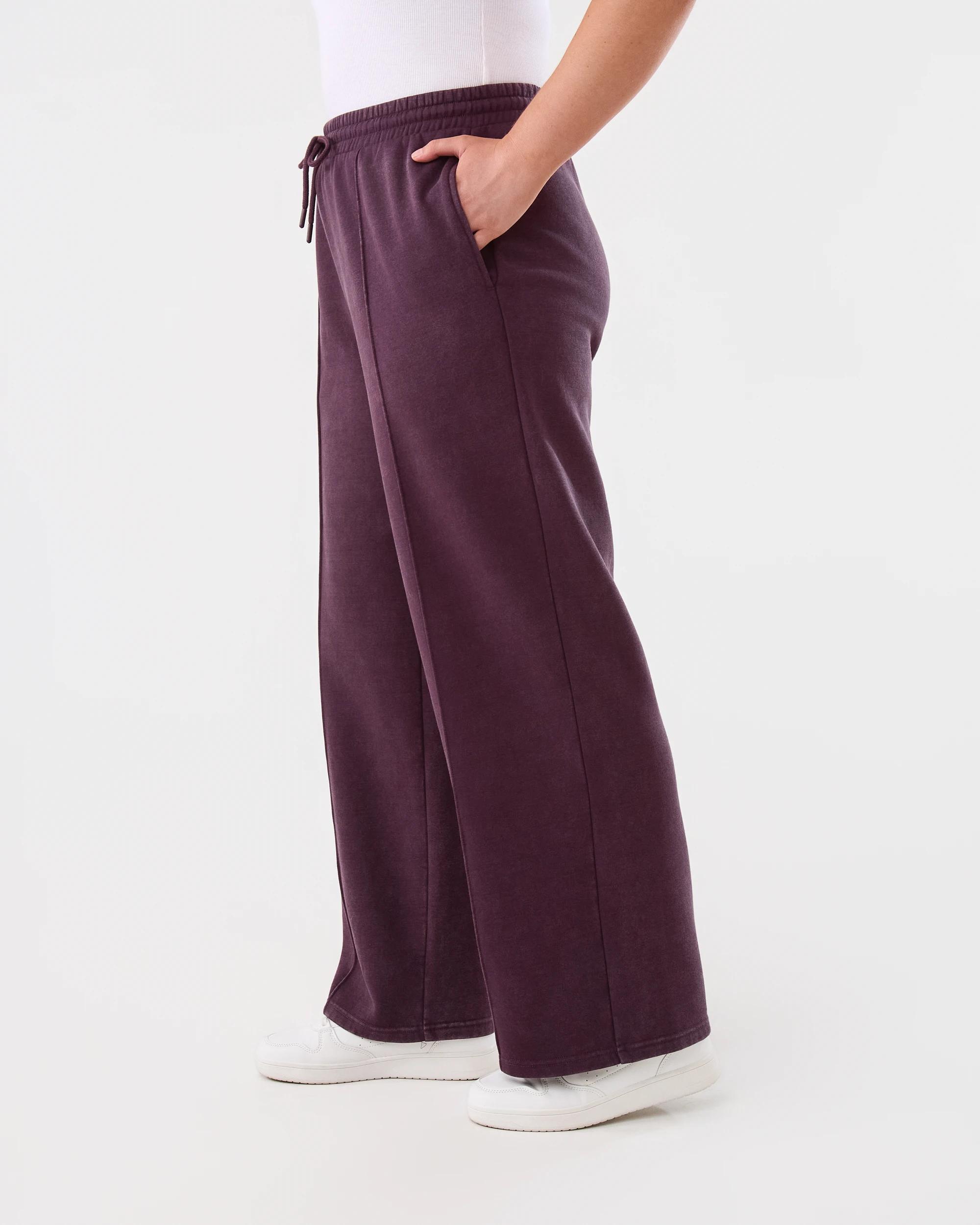 2 Wide Leg Washed Look Trackpants Drk Mulbry, 2 of 5