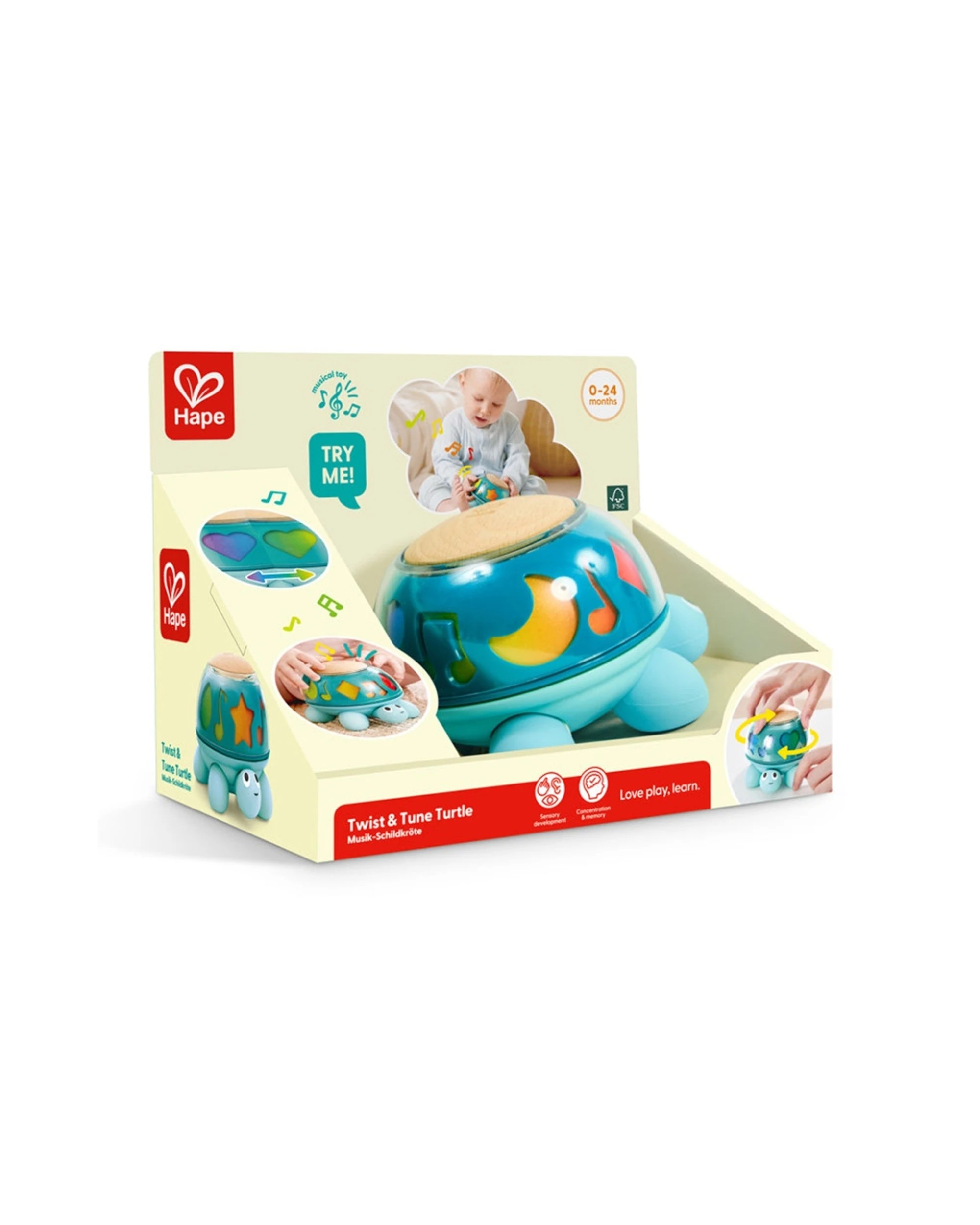 2 Hape Twist & Tune Turtle Musical Rotating Shell Baby Activity Toy - Multi, 2 of 4